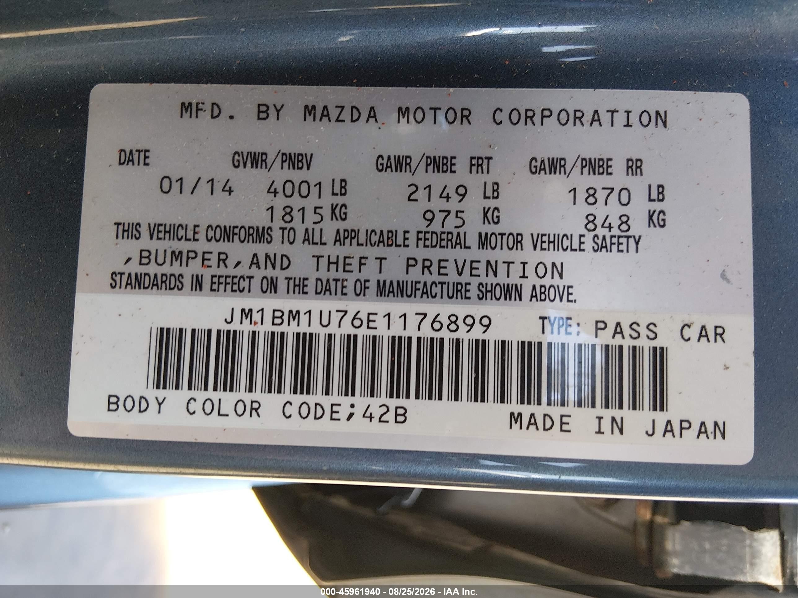 2014 Mazda Mazda3 I Sport Blue vin: JM1BM1U76E1176899