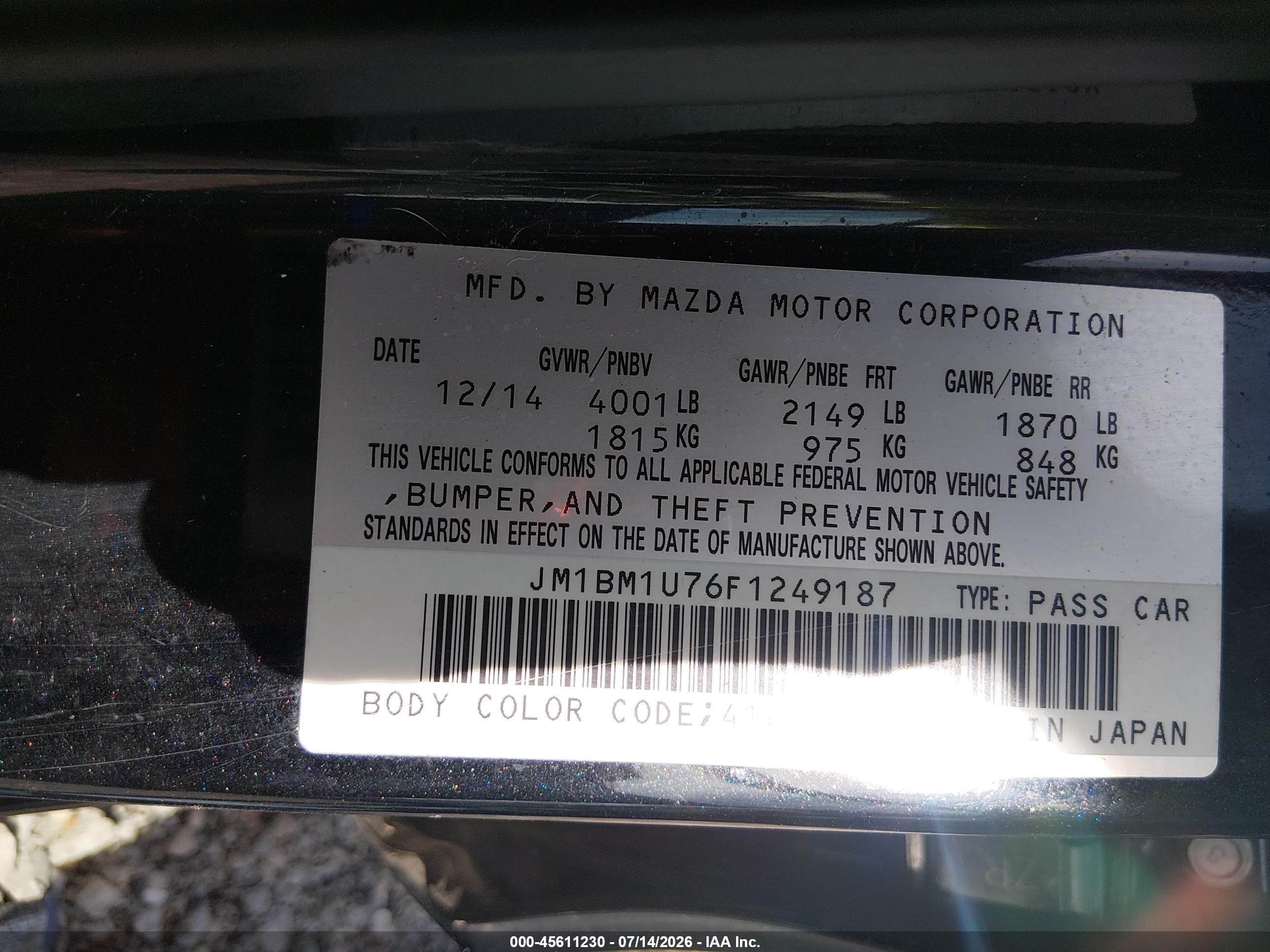 2015 Mazda Mazda3 I Sport Черный vin: JM1BM1U76F1249187