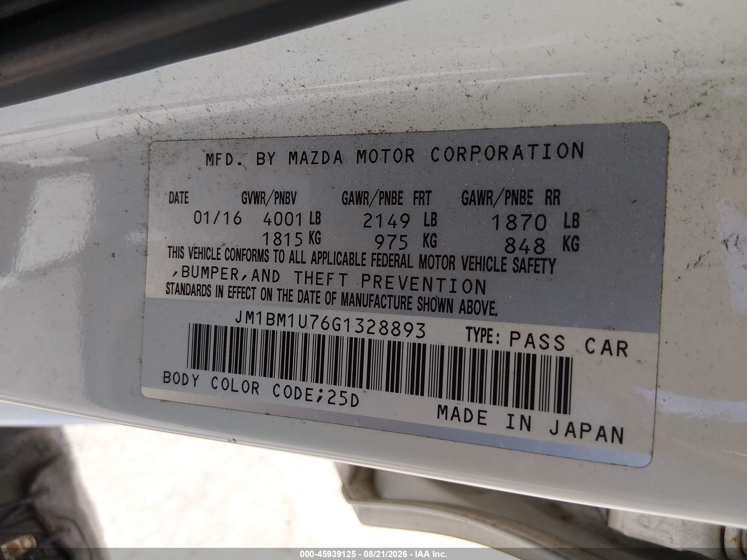 2016 Mazda Mazda3 I Sport White vin: JM1BM1U76G1328893