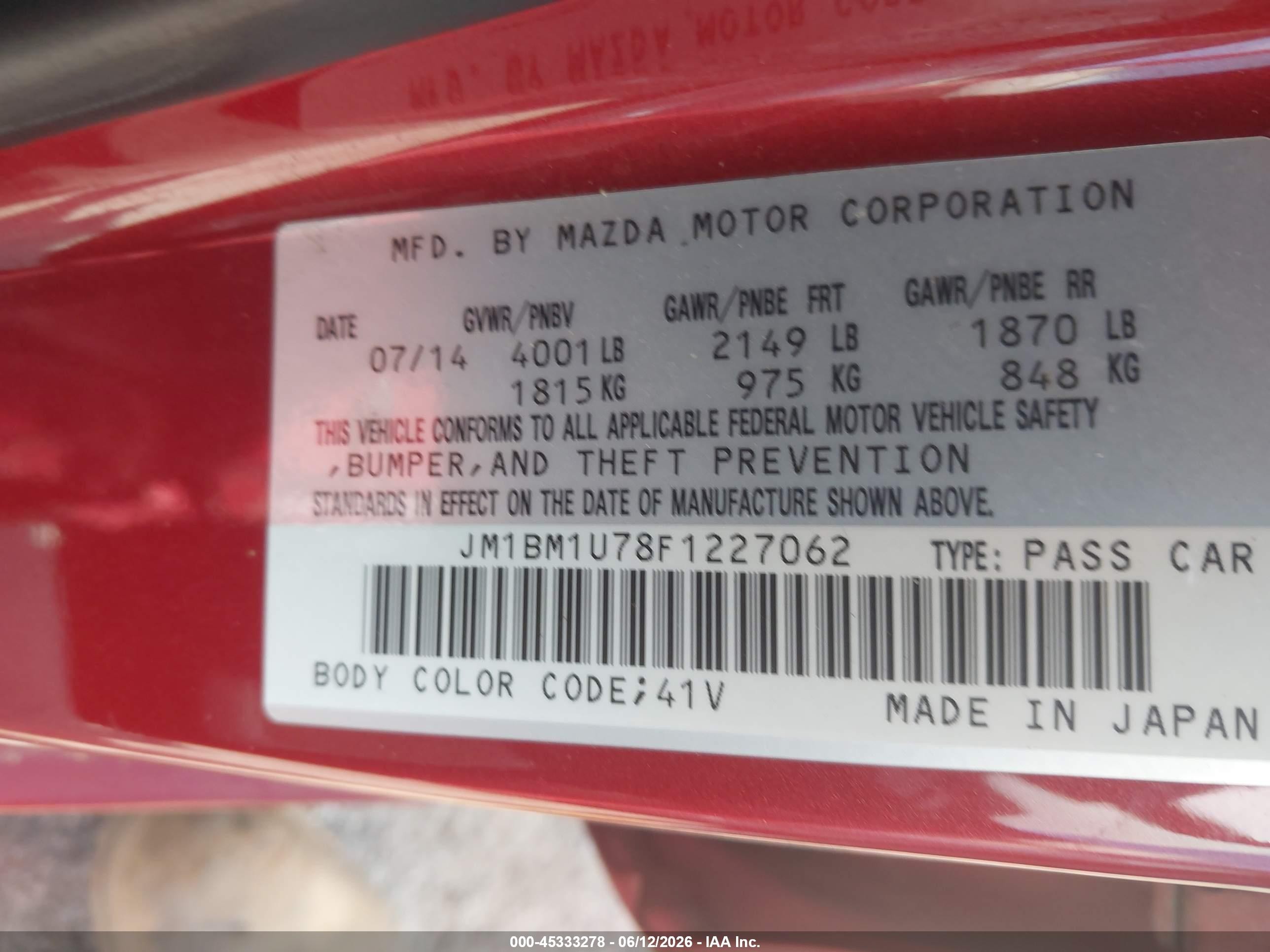 2015 Mazda Mazda3 I Sport Red vin: JM1BM1U78F1227062