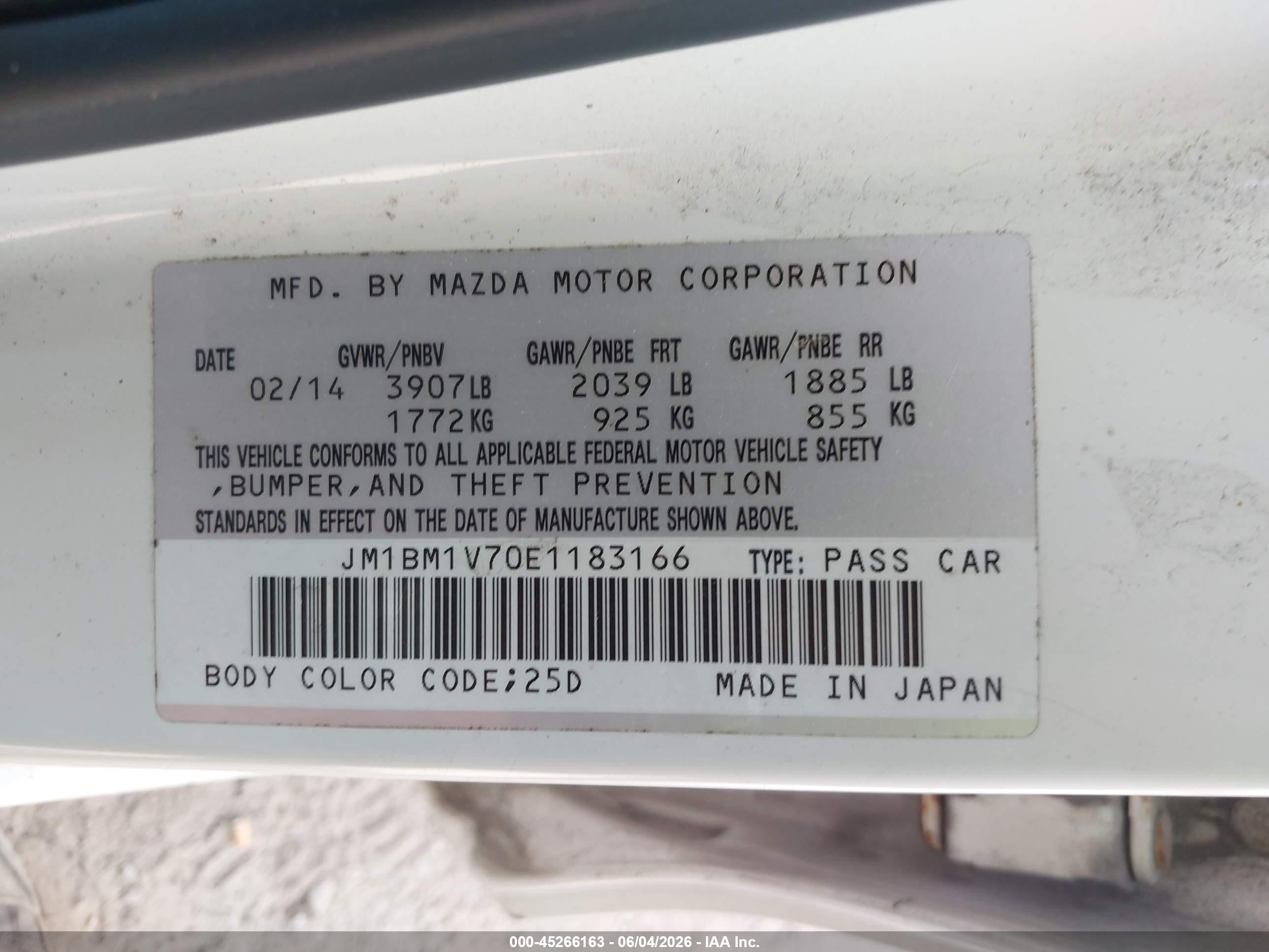2014 Mazda Mazda3 I Touring Белый vin: JM1BM1V70E1183166