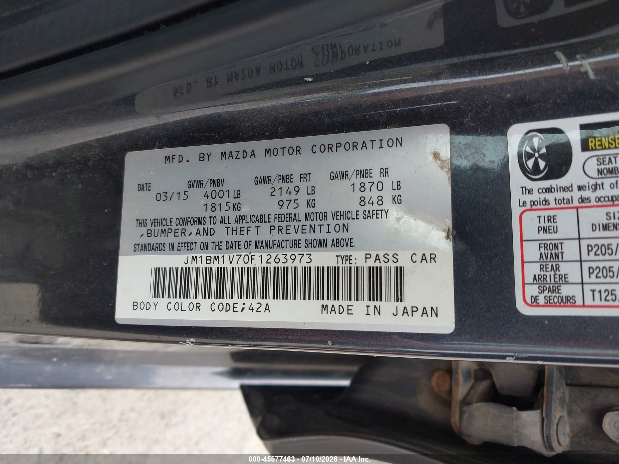 2015 Mazda Mazda3 I Touring Black vin: JM1BM1V70F1263973