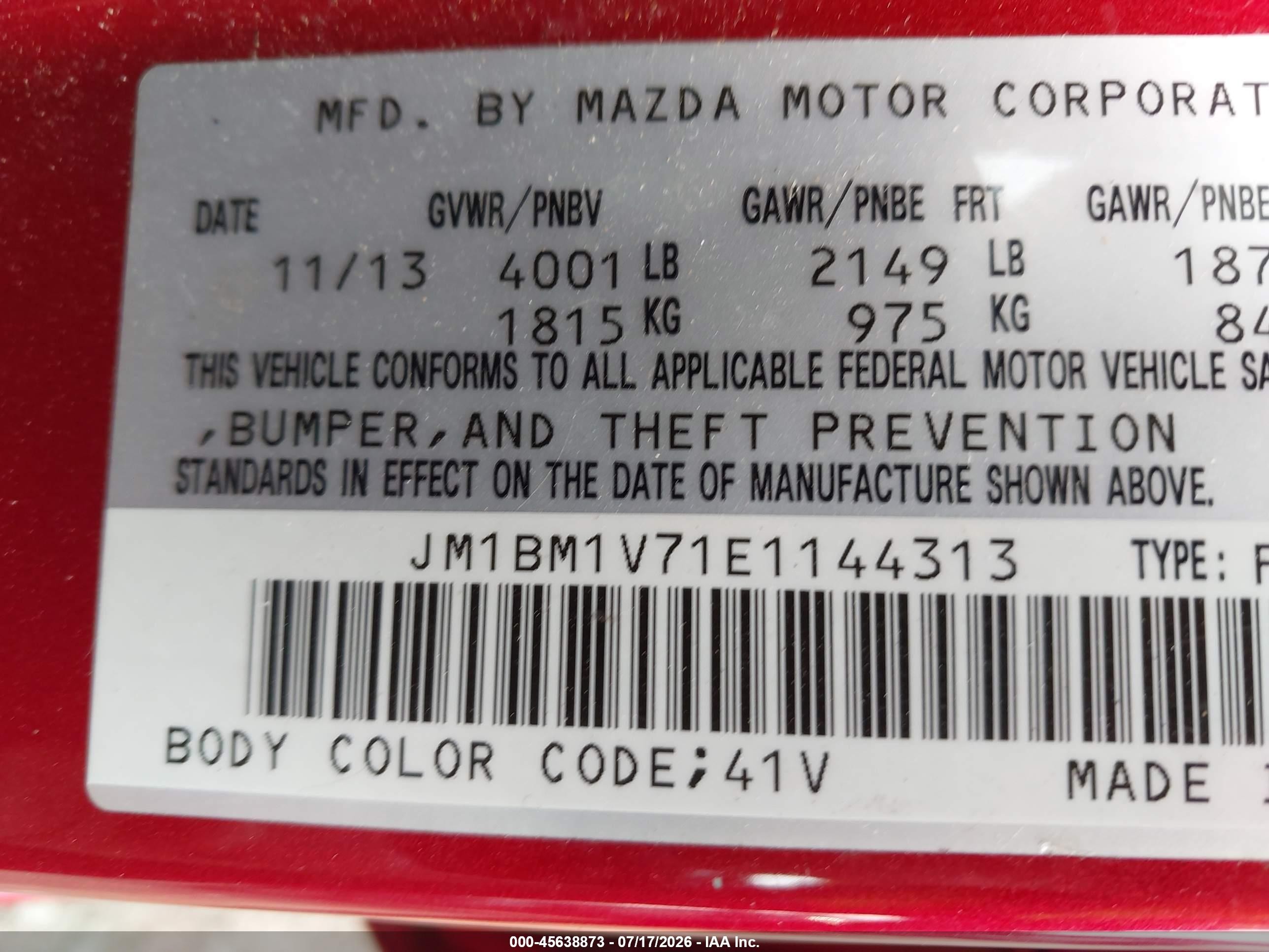 2014 Mazda Mazda3 I Touring Красный vin: JM1BM1V71E1144313