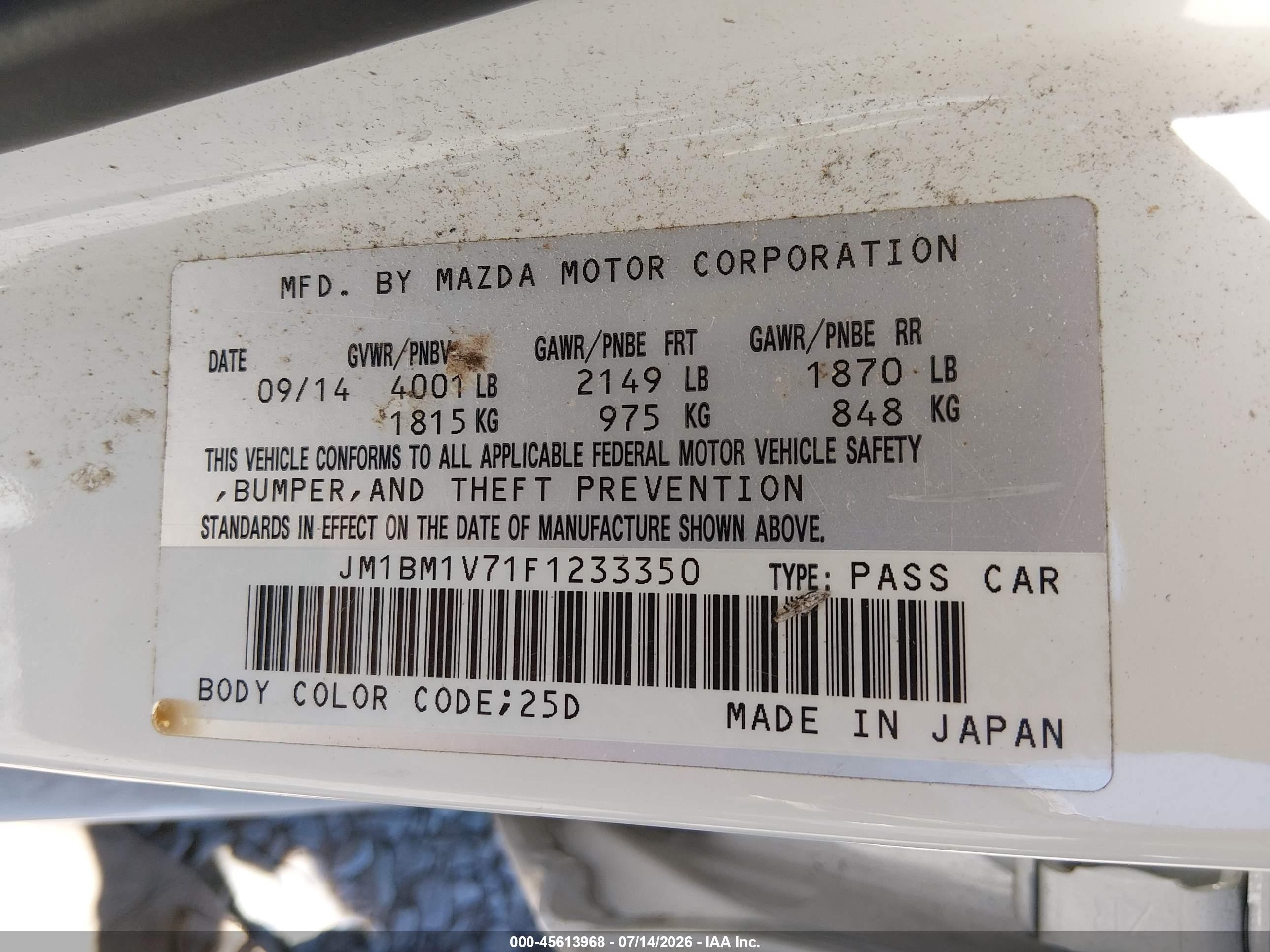 2015 Mazda Mazda3 I Touring White vin: JM1BM1V71F1233350