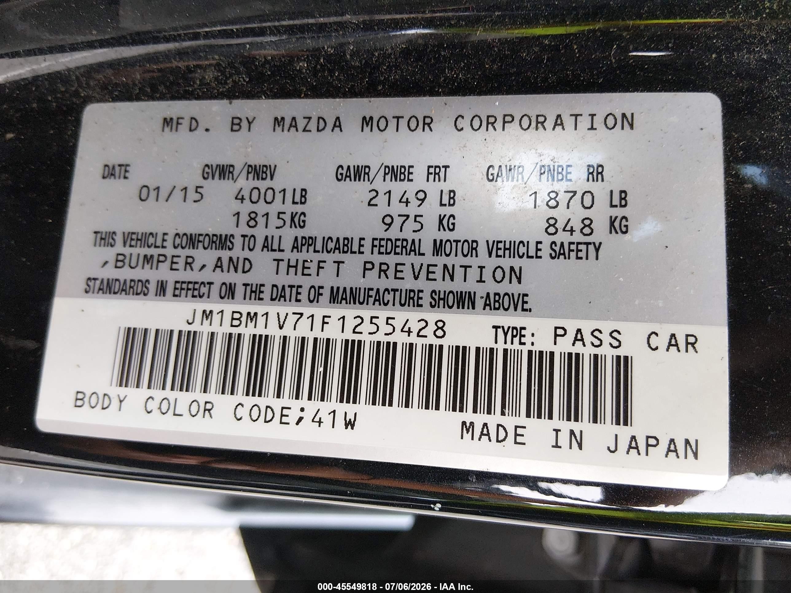 2015 Mazda Mazda3 I Touring Black vin: JM1BM1V71F1255428