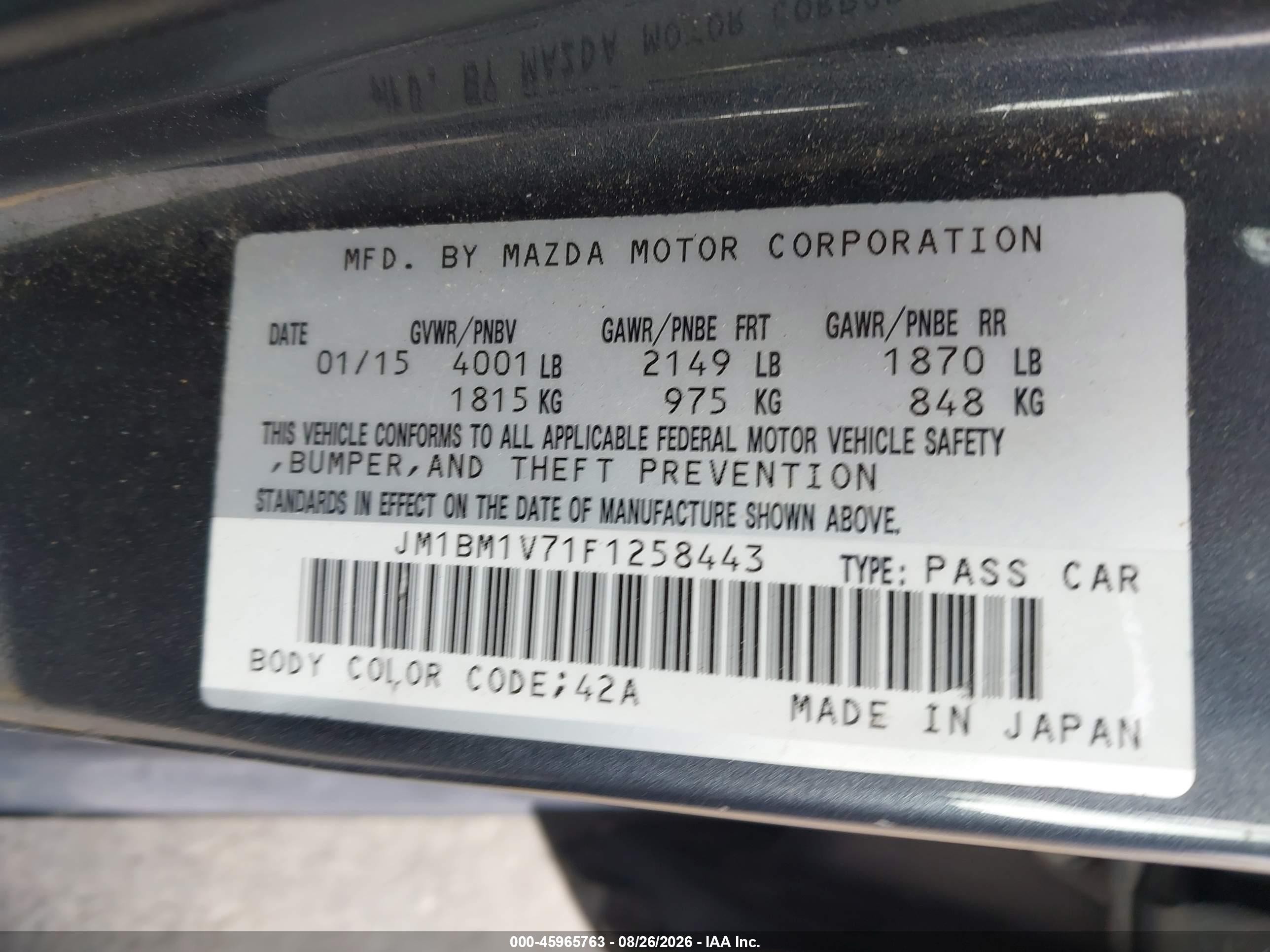 2015 Mazda Mazda3 I Touring Серый vin: JM1BM1V71F1258443