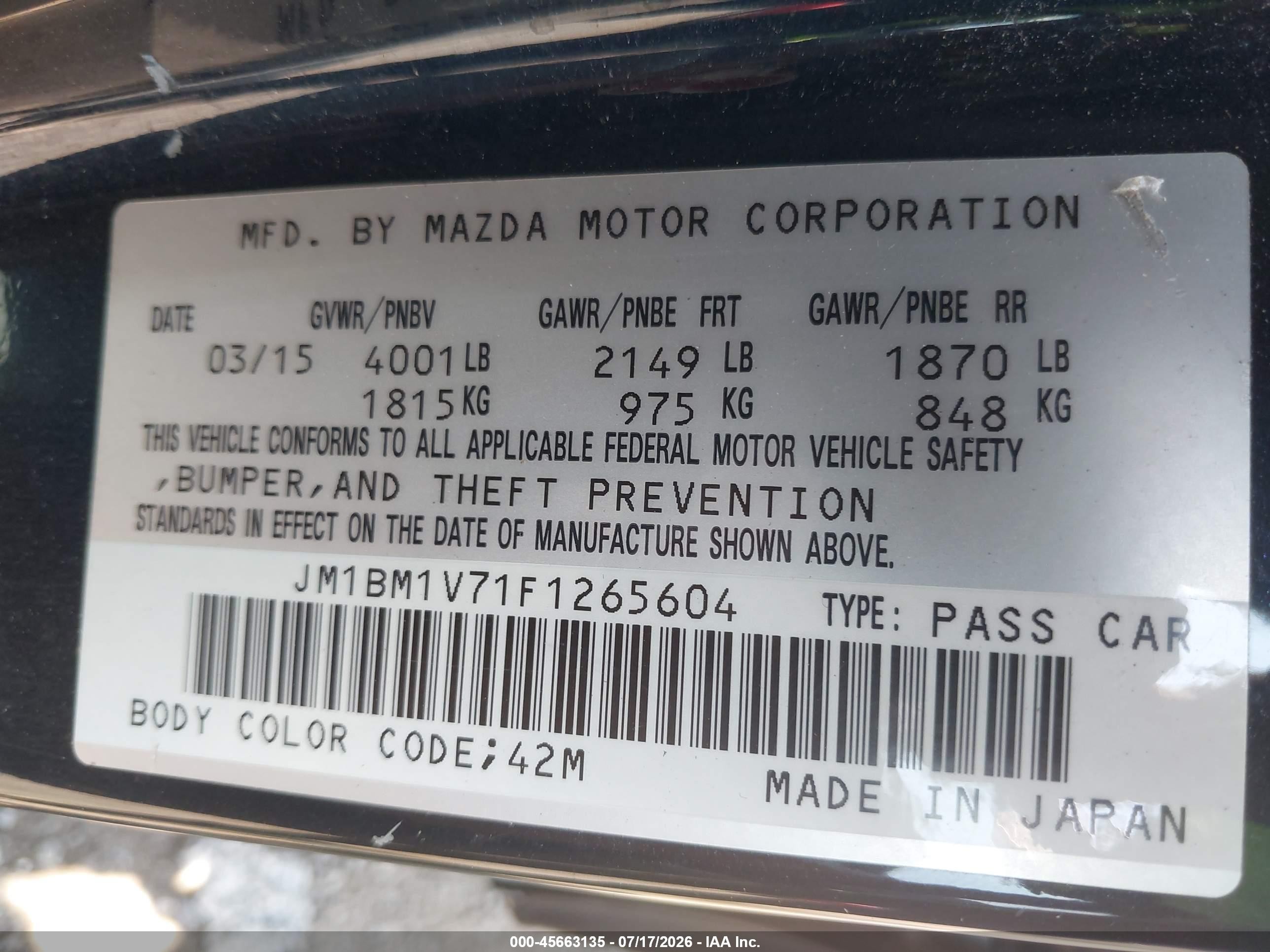 2015 Mazda Mazda3 I Touring Blue vin: JM1BM1V71F1265604