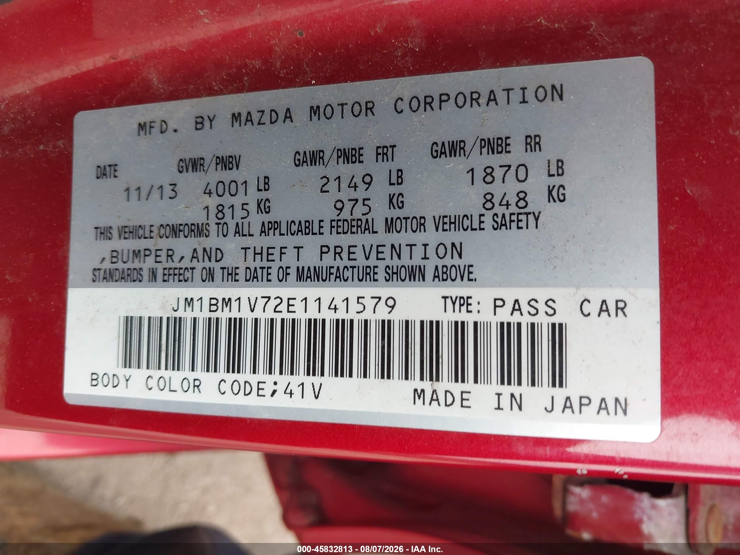 2014 Mazda Mazda3 I Touring Red vin: JM1BM1V72E1141579