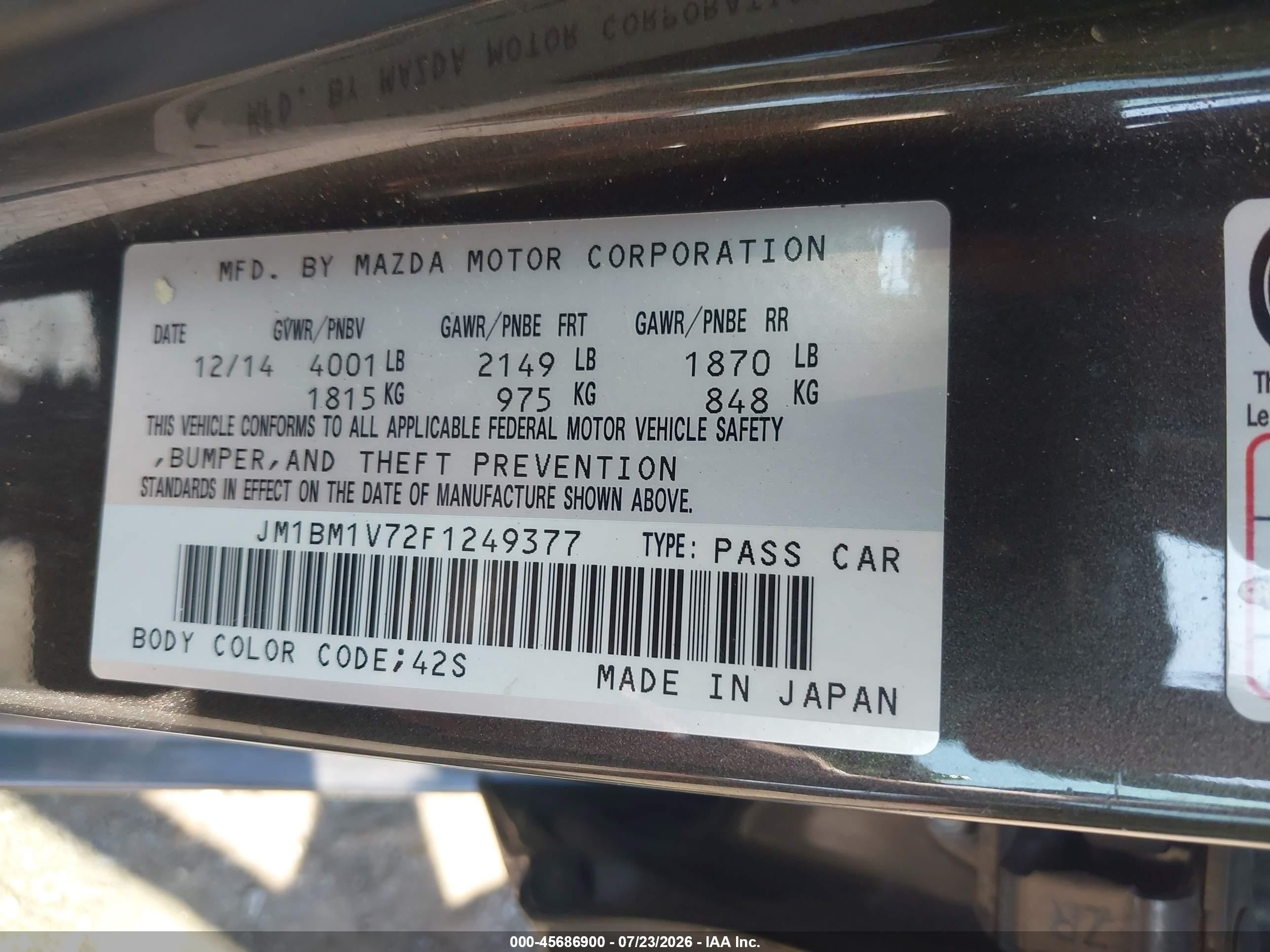 2015 Mazda Mazda3 I Touring Gray vin: JM1BM1V72F1249377