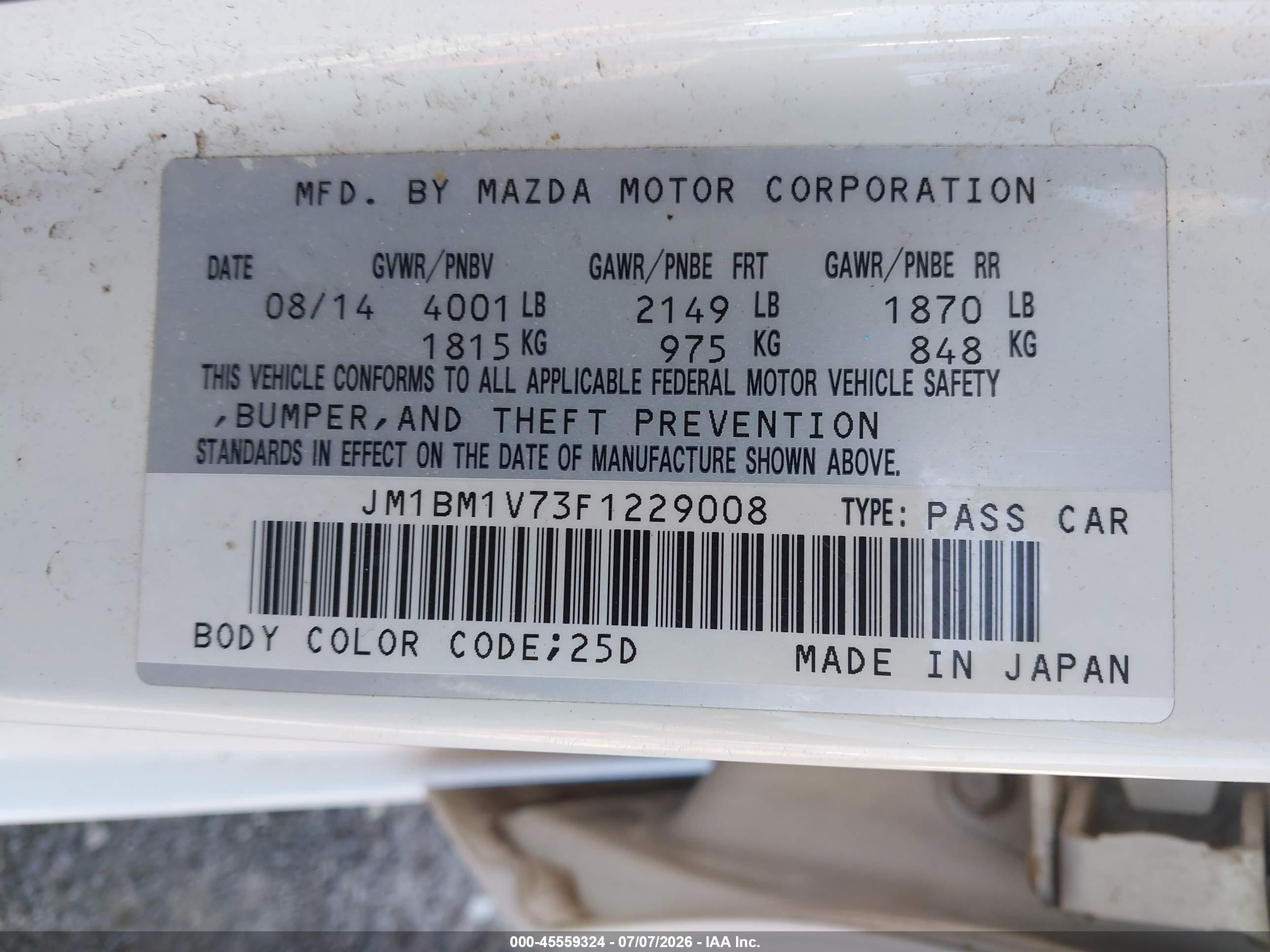 2015 Mazda Mazda3 I Touring Белый vin: JM1BM1V73F1229008