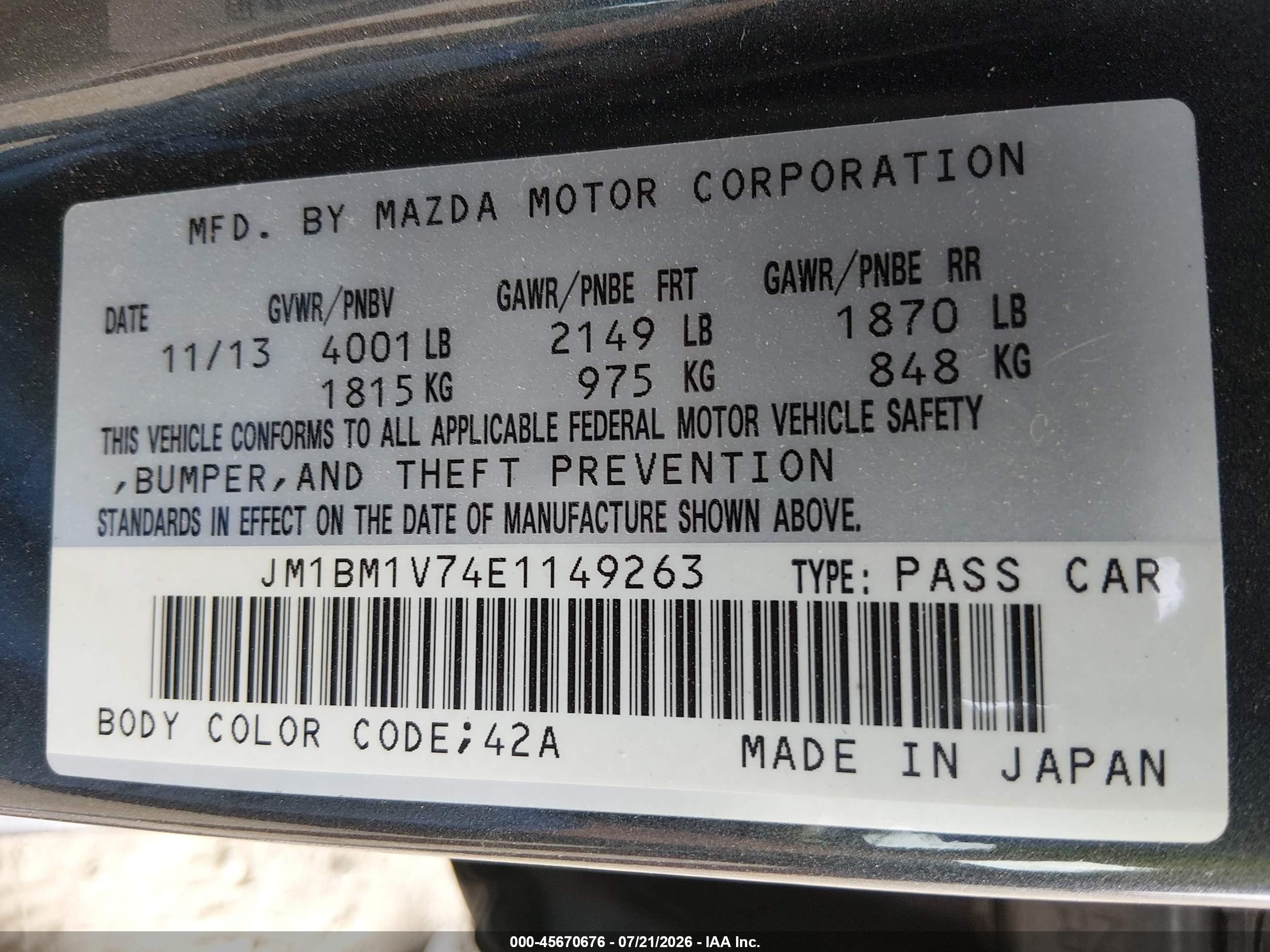 2014 Mazda Mazda3 I Touring Gray vin: JM1BM1V74E1149263