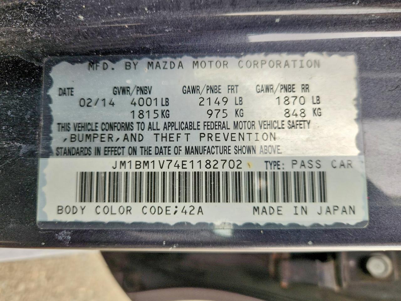 2014 Mazda 3 Touring Gray vin: JM1BM1V74E1182702