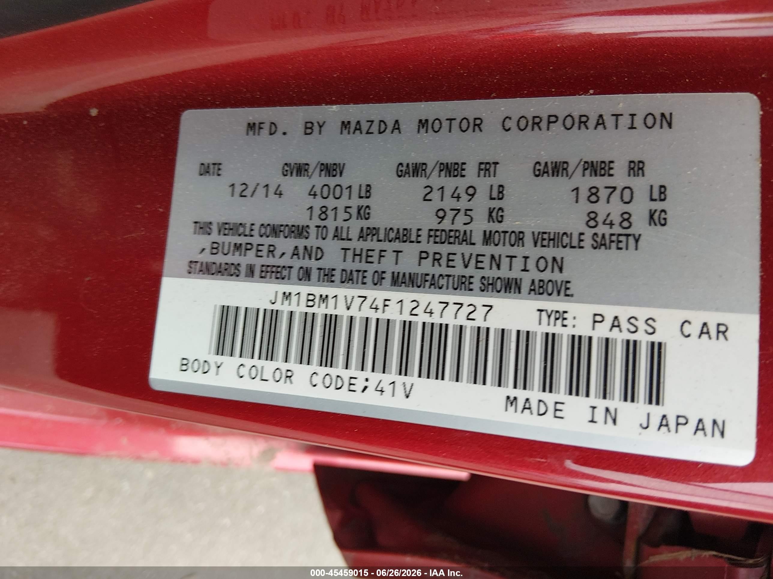 2015 Mazda Mazda3 I Touring Red vin: JM1BM1V74F1247727