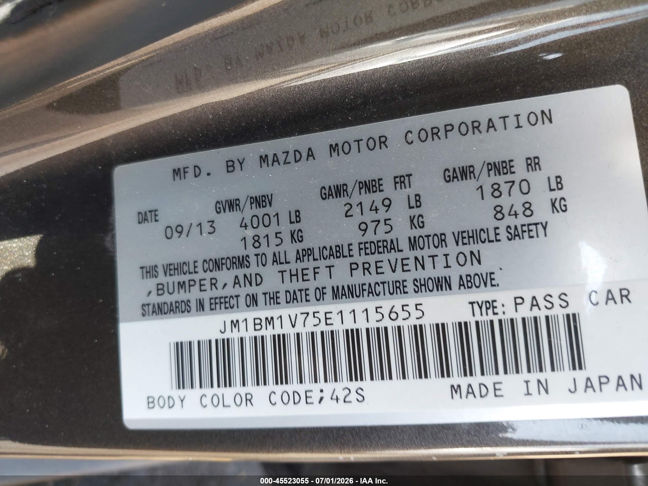 2014 Mazda Mazda3 I Touring Gray vin: JM1BM1V75E1115655