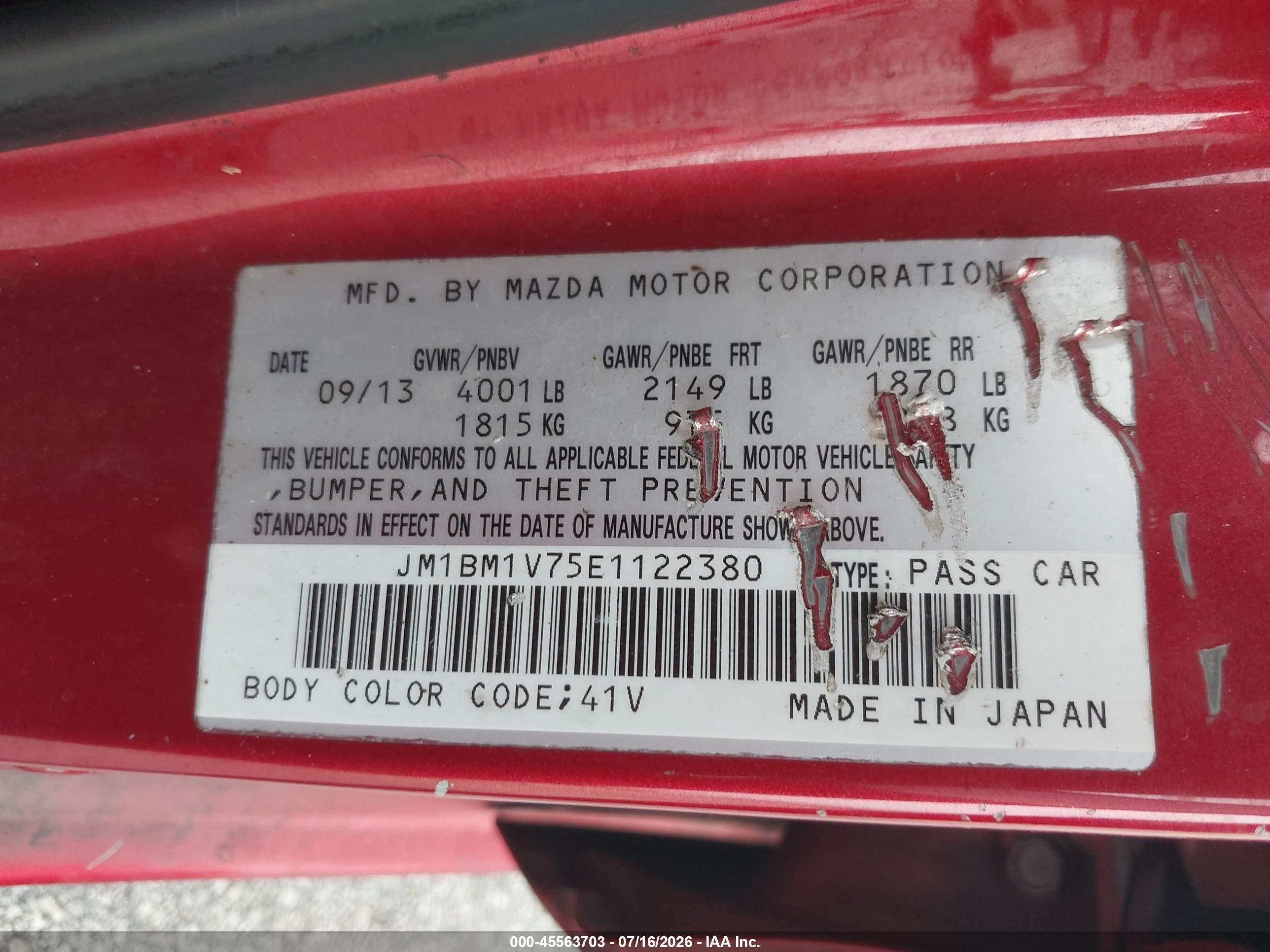 2014 Mazda Mazda3 I Touring Red vin: JM1BM1V75E1122380