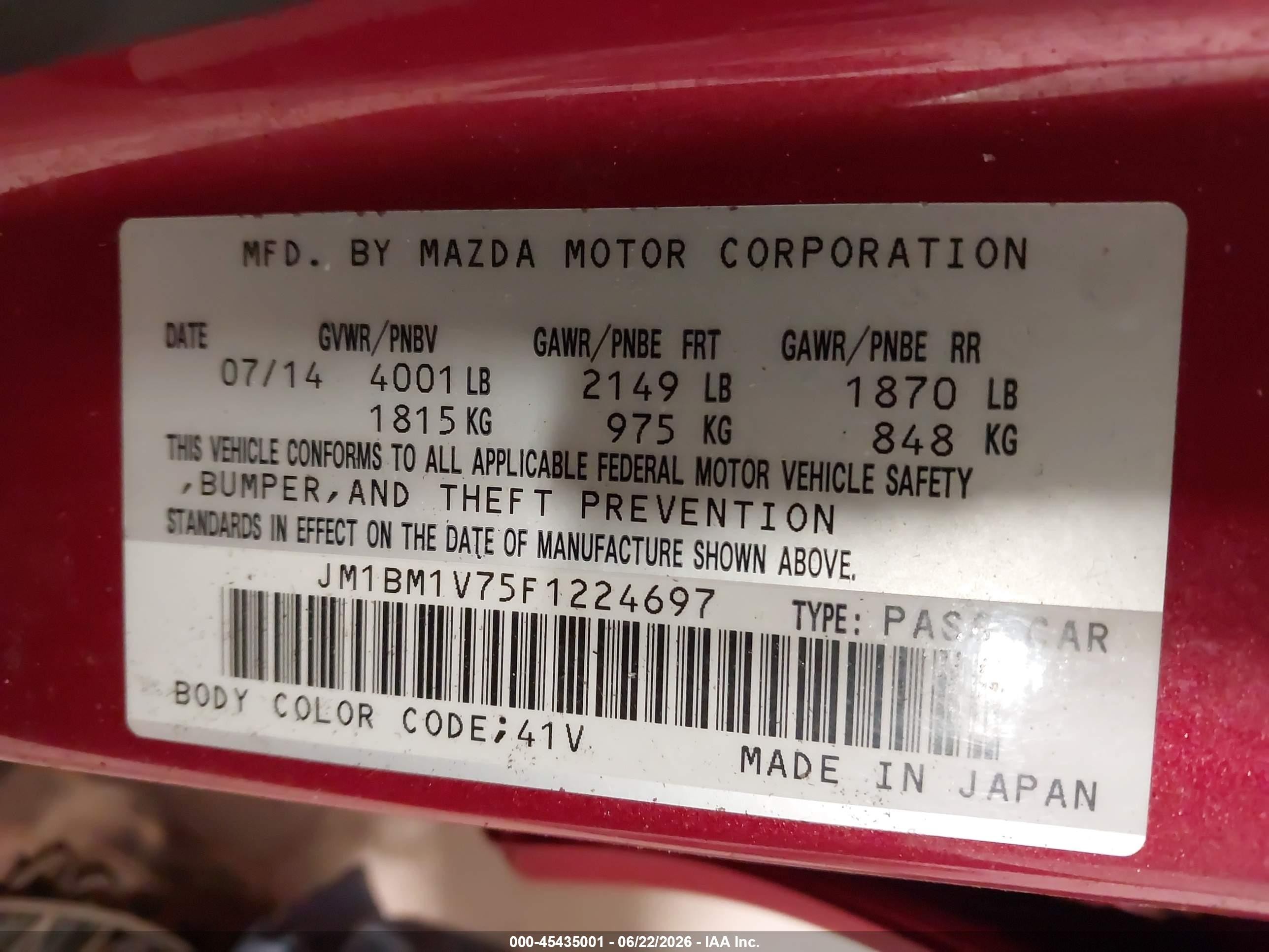 2015 Mazda Mazda3 I Touring Red vin: JM1BM1V75F1224697