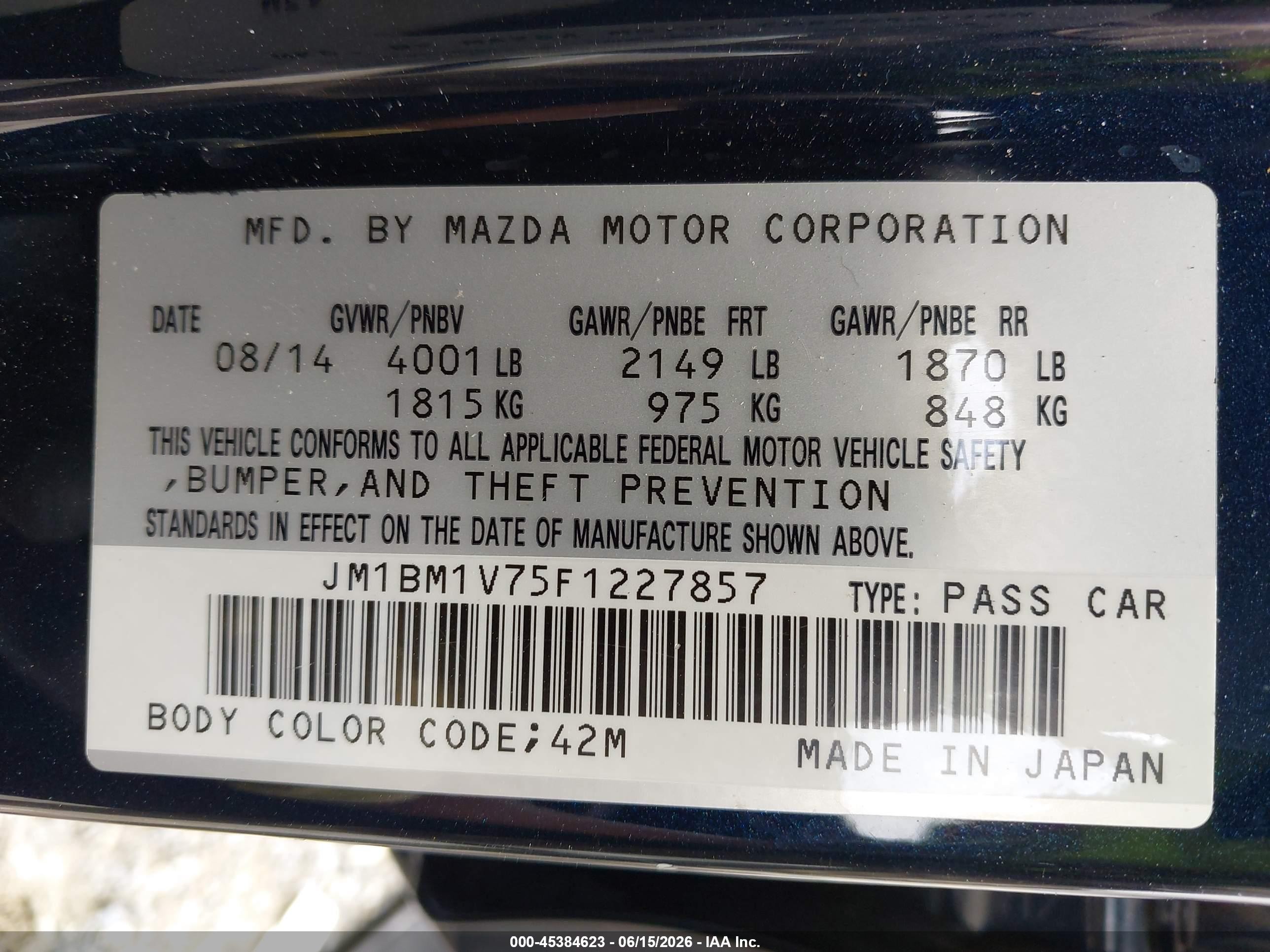 2015 Mazda Mazda3 I Touring Black vin: JM1BM1V75F1227857