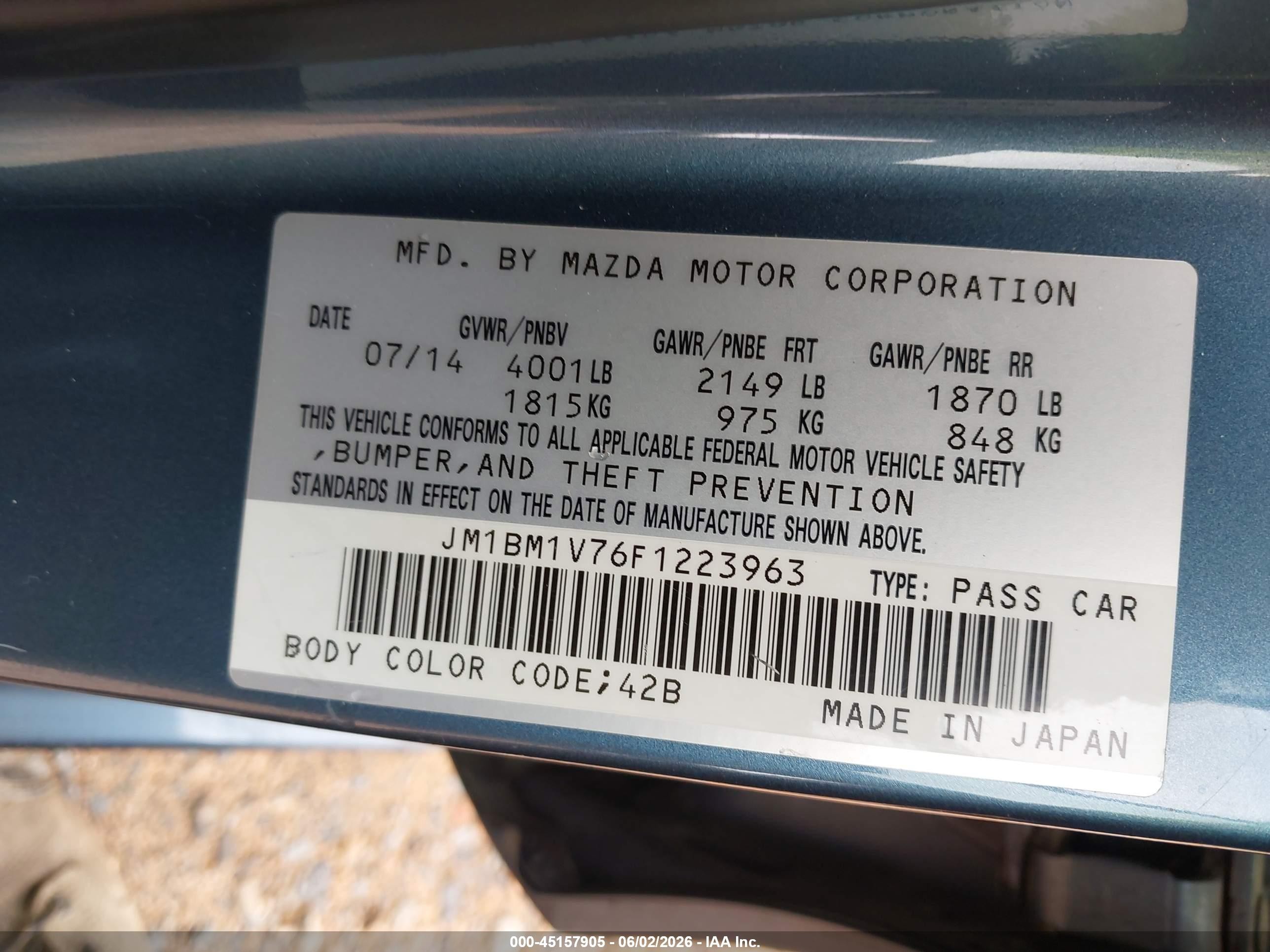 2015 Mazda Mazda3 I Touring Blue vin: JM1BM1V76F1223963