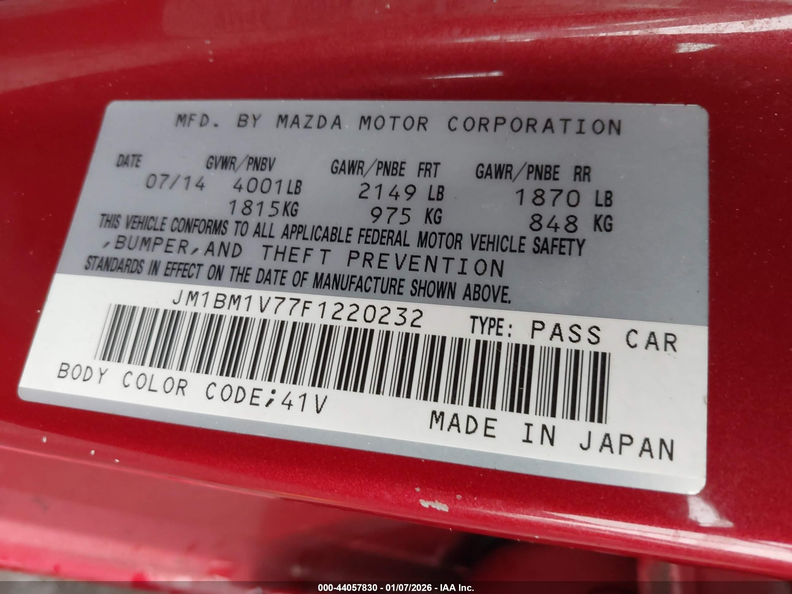 2015 Mazda Mazda3   Красный vin: JM1BM1V77F1220232