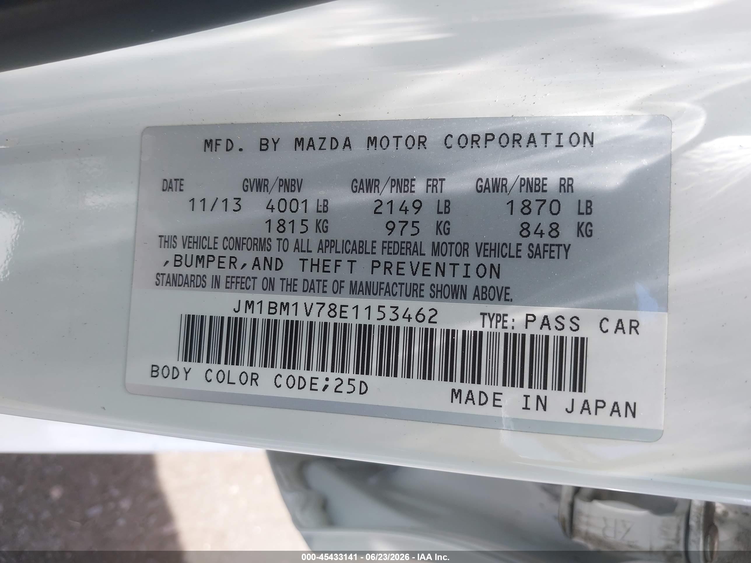 2014 Mazda Mazda3 I Touring White vin: JM1BM1V78E1153462
