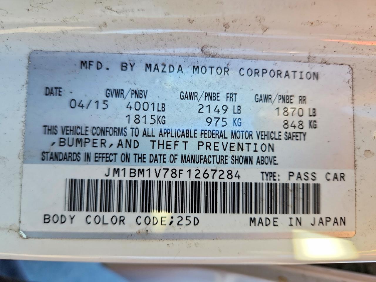 2015 Mazda 3 Touring White vin: JM1BM1V78F1267284