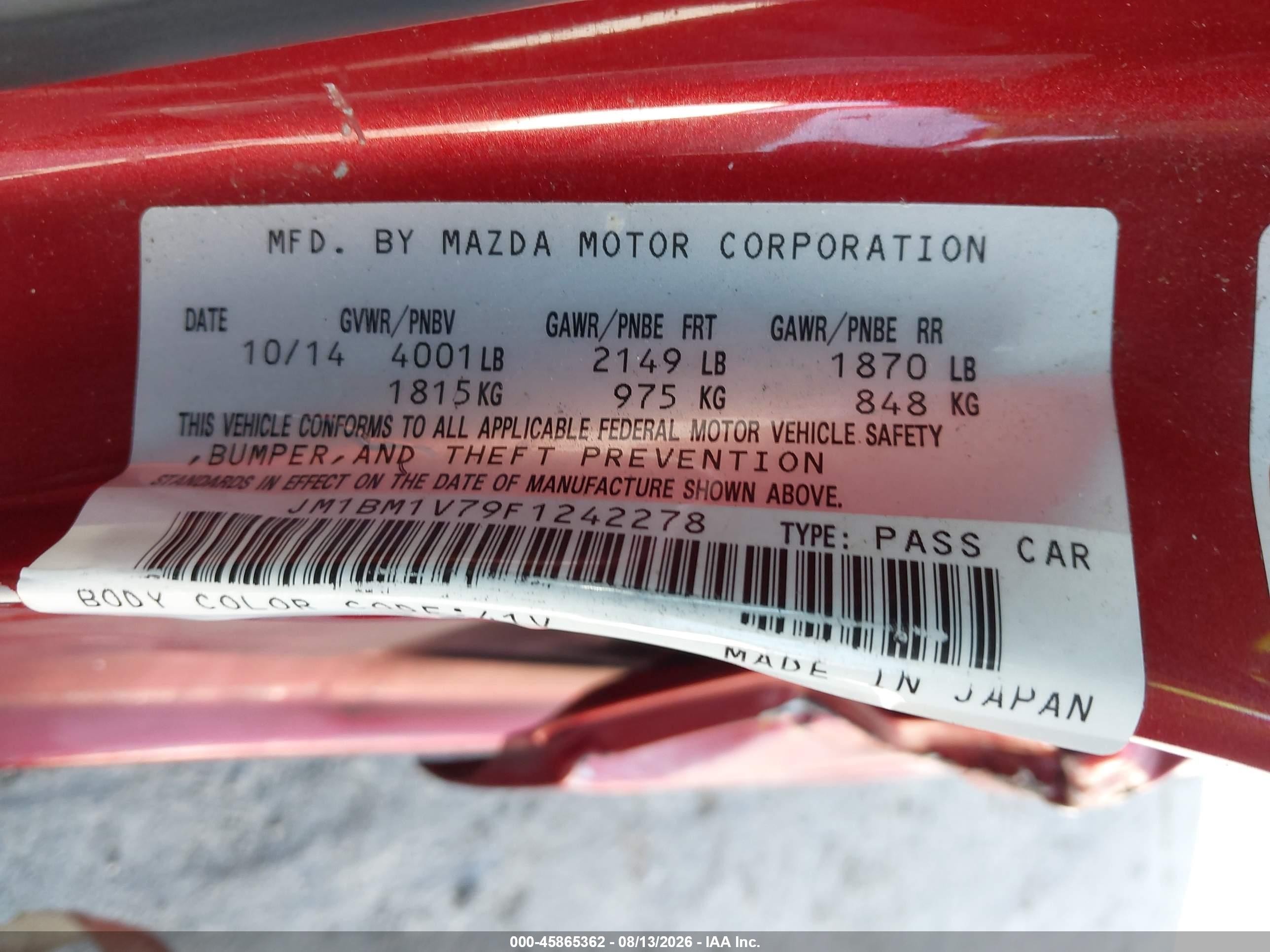 2015 Mazda Mazda3 I Touring Red vin: JM1BM1V79F1242278