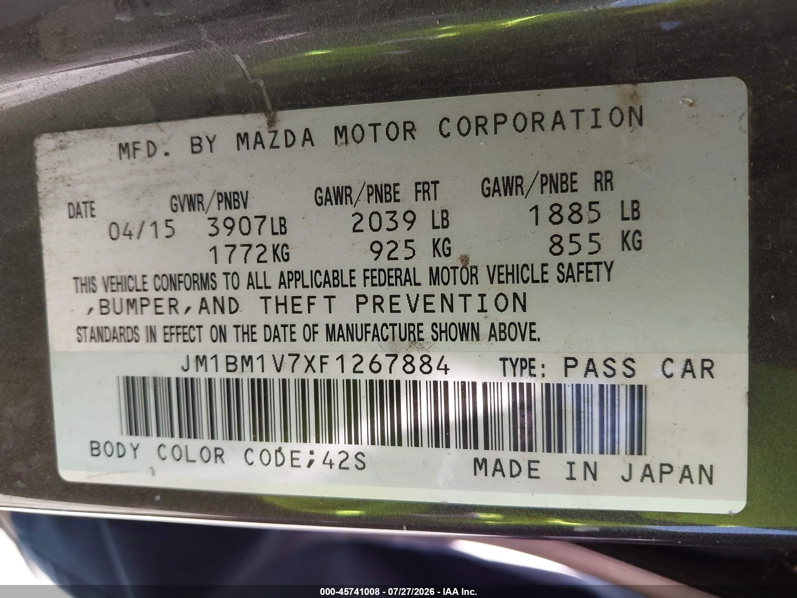2015 Mazda Mazda3 I Touring Gray vin: JM1BM1V7XF1267884
