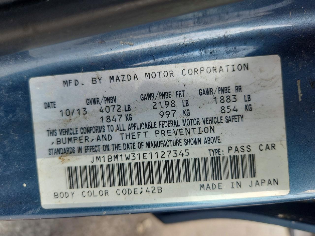 2014 Mazda 3 Grand Touring Blue vin: JM1BM1W31E1127345