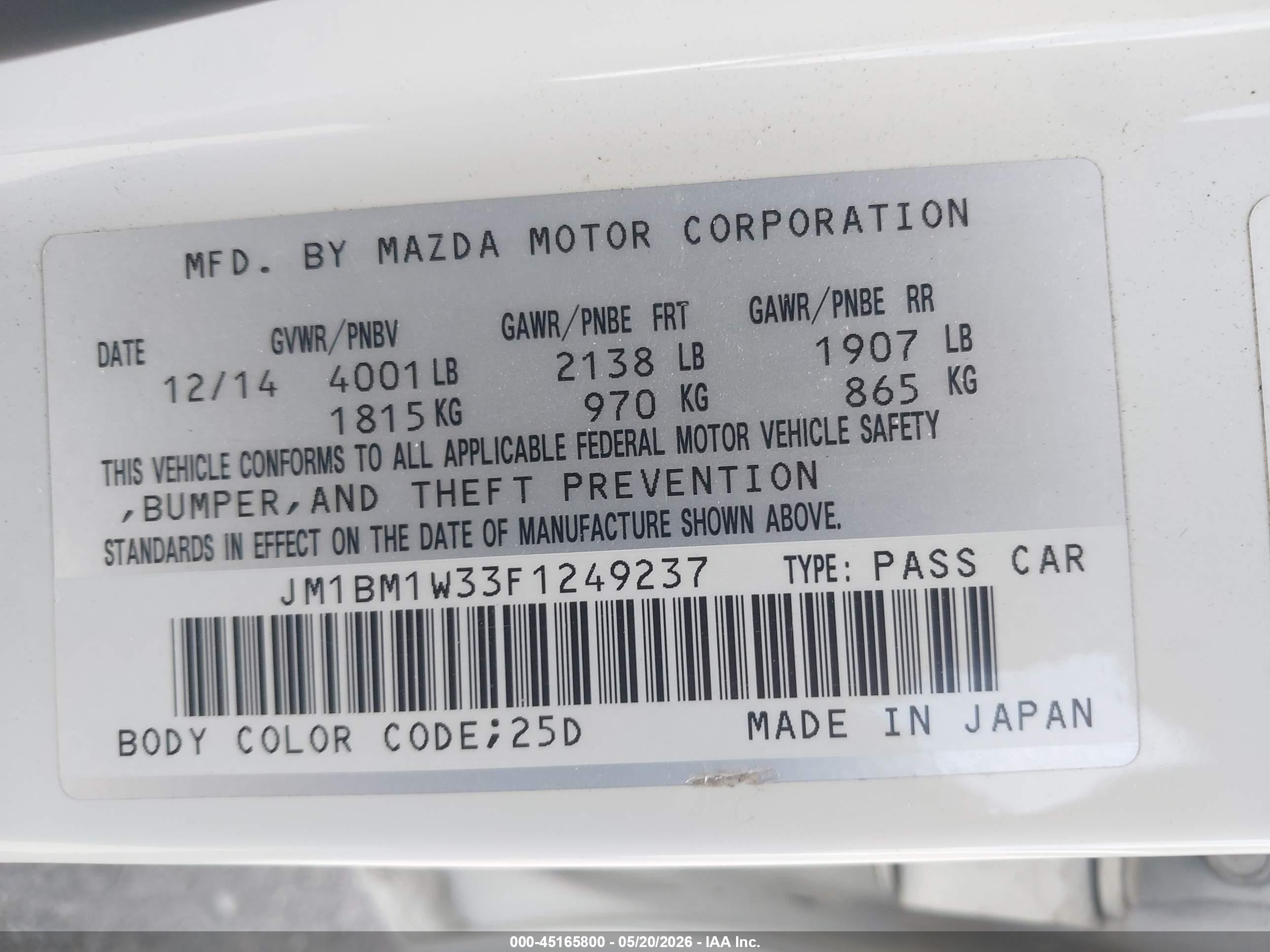 2015 Mazda Mazda3 S Grand Touring White vin: JM1BM1W33F1249237