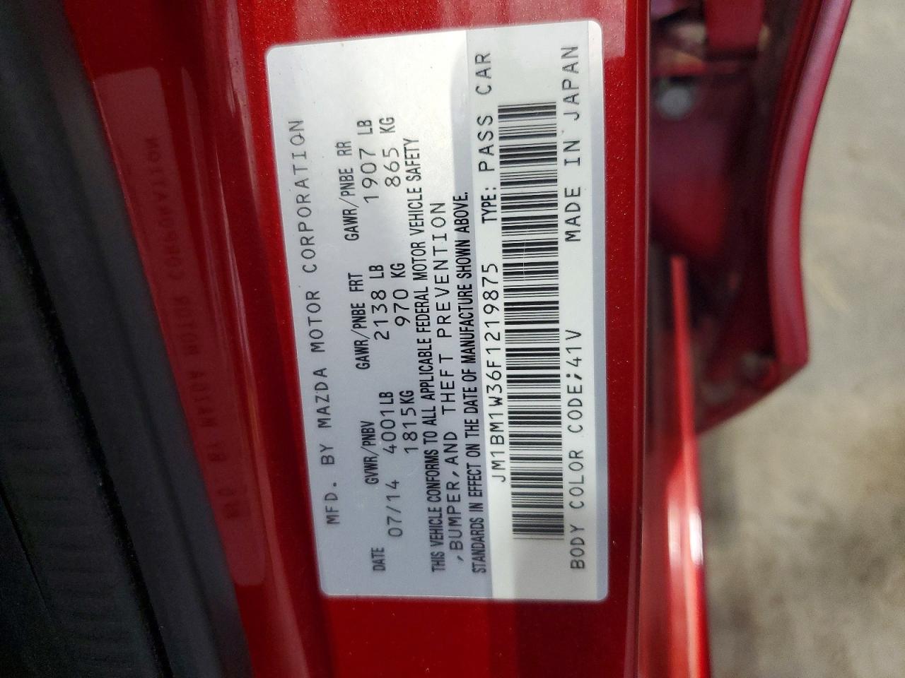 2015 Mazda 3 Grand Touring Red vin: JM1BM1W36F1219875