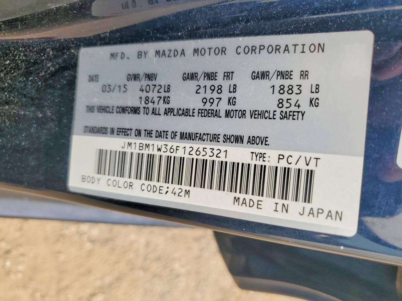 2015 Mazda 3 Grand Touring Blue vin: JM1BM1W36F1265321