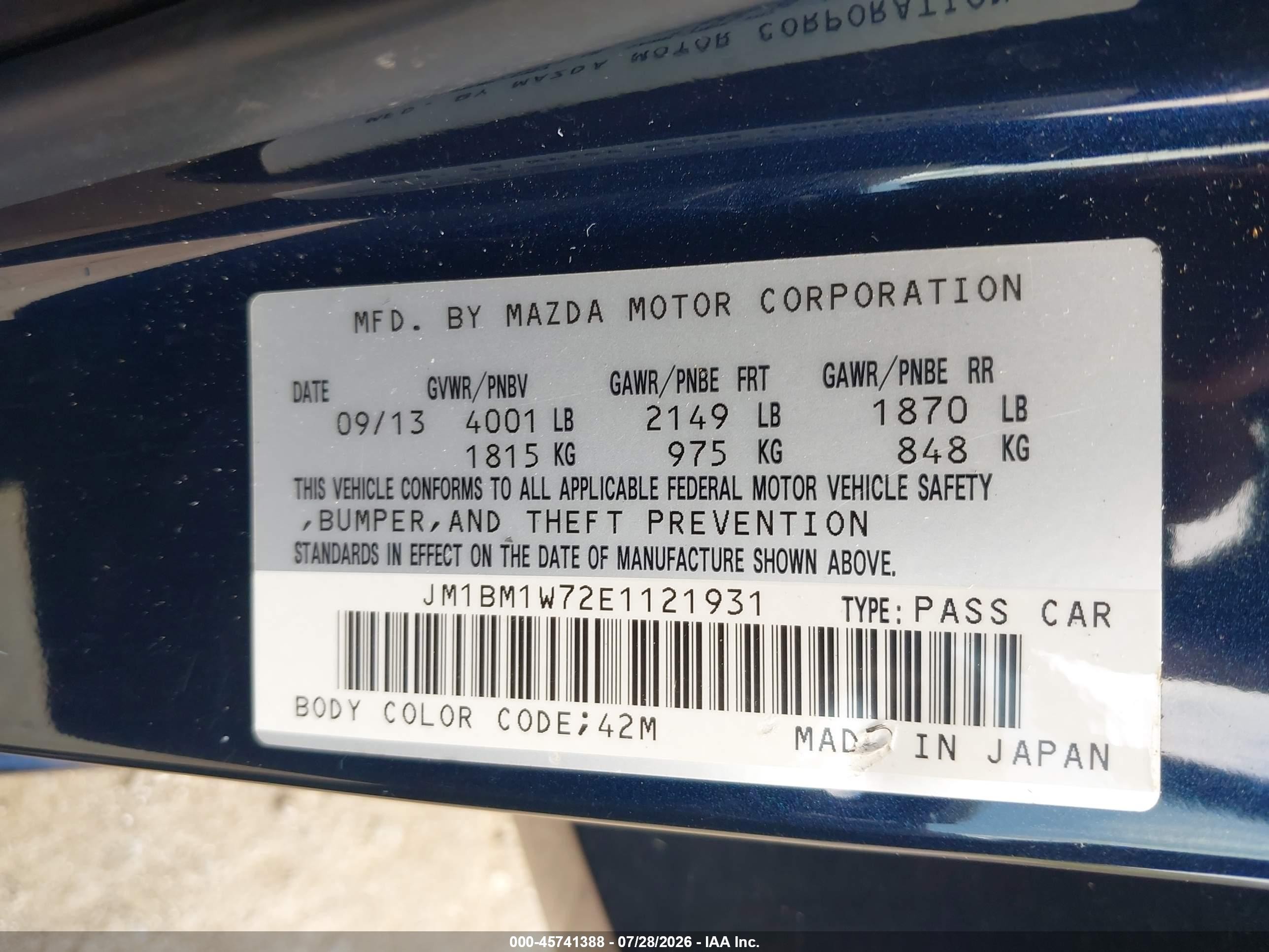 2014 Mazda Mazda3 I Grand Touring Blue vin: JM1BM1W72E1121931