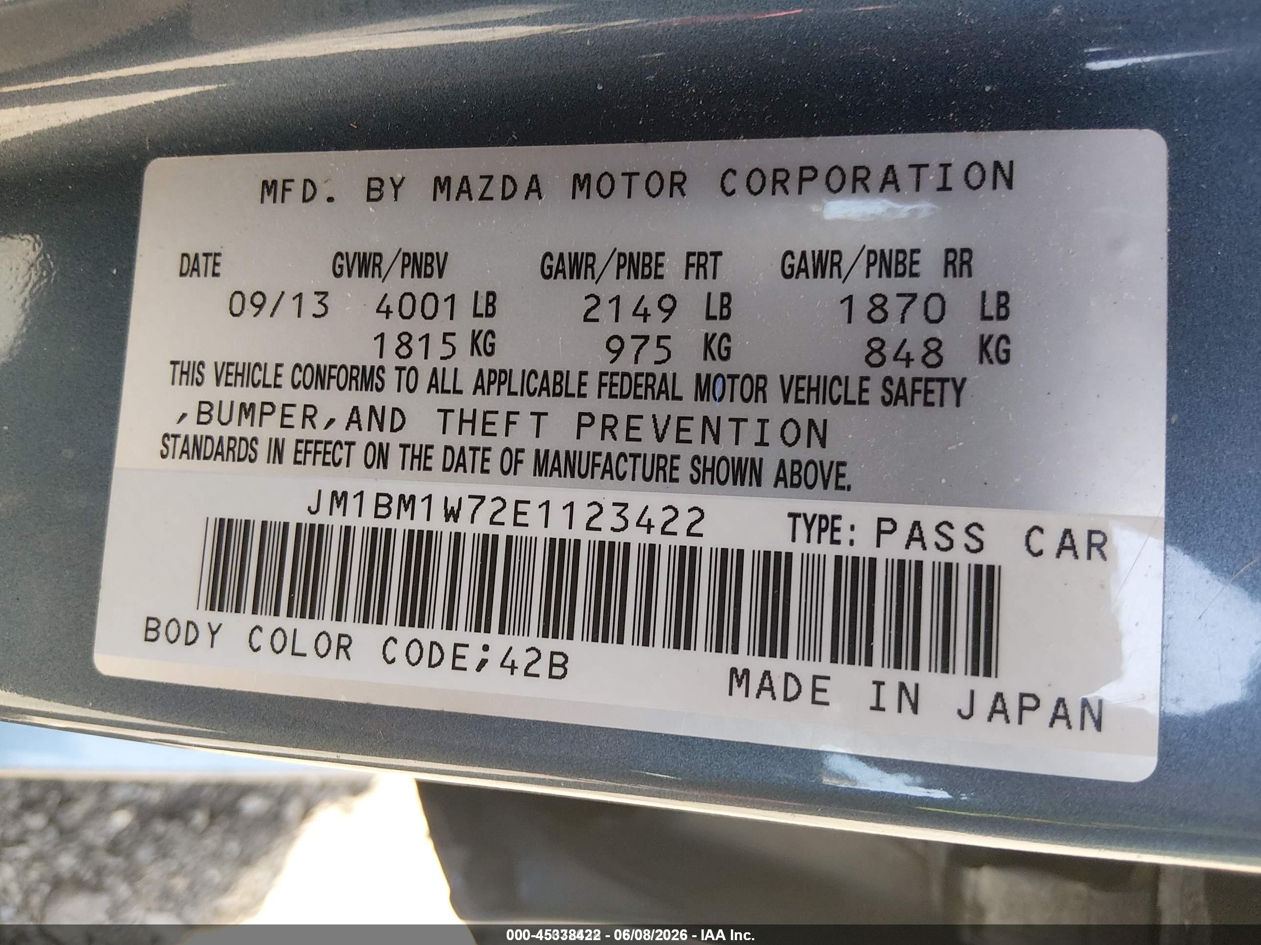 2014 Mazda Mazda3 I Grand Touring Light Blue vin: JM1BM1W72E1123422
