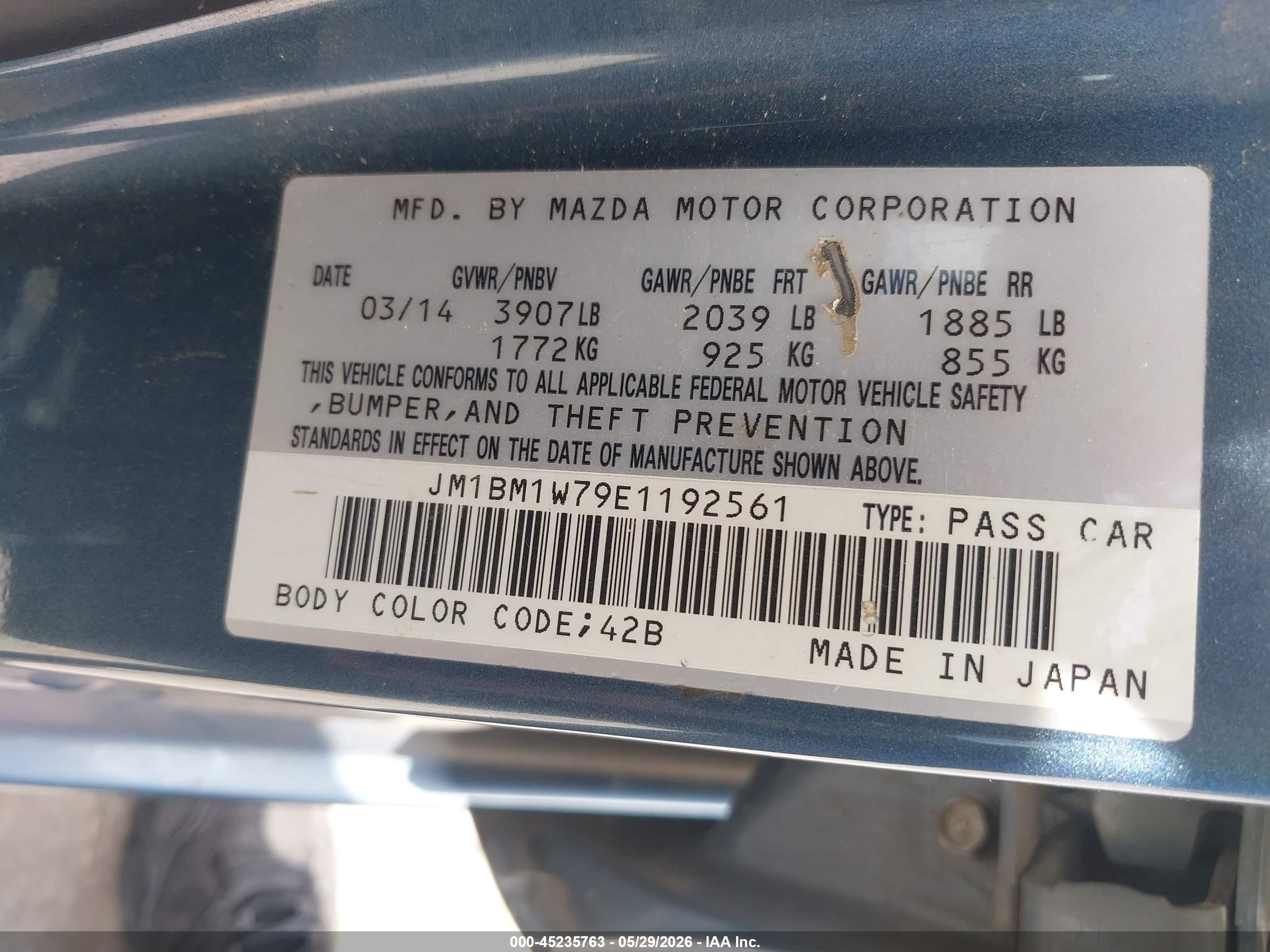 2014 Mazda Mazda3 I Grand Touring Blue vin: JM1BM1W79E1192561