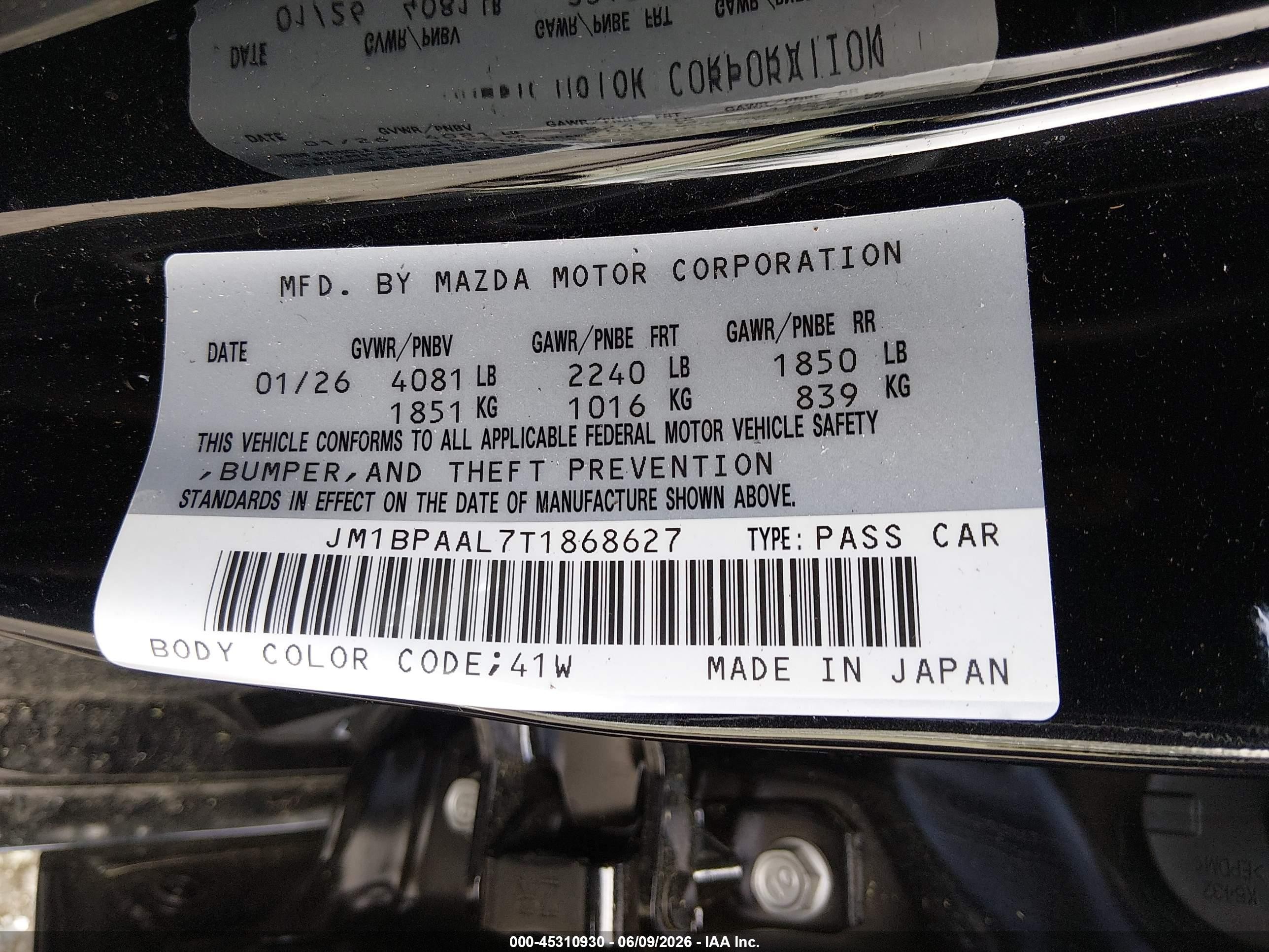 2026 Mazda Mazda3 2.5 S Black vin: JM1BPAAL7T1868627