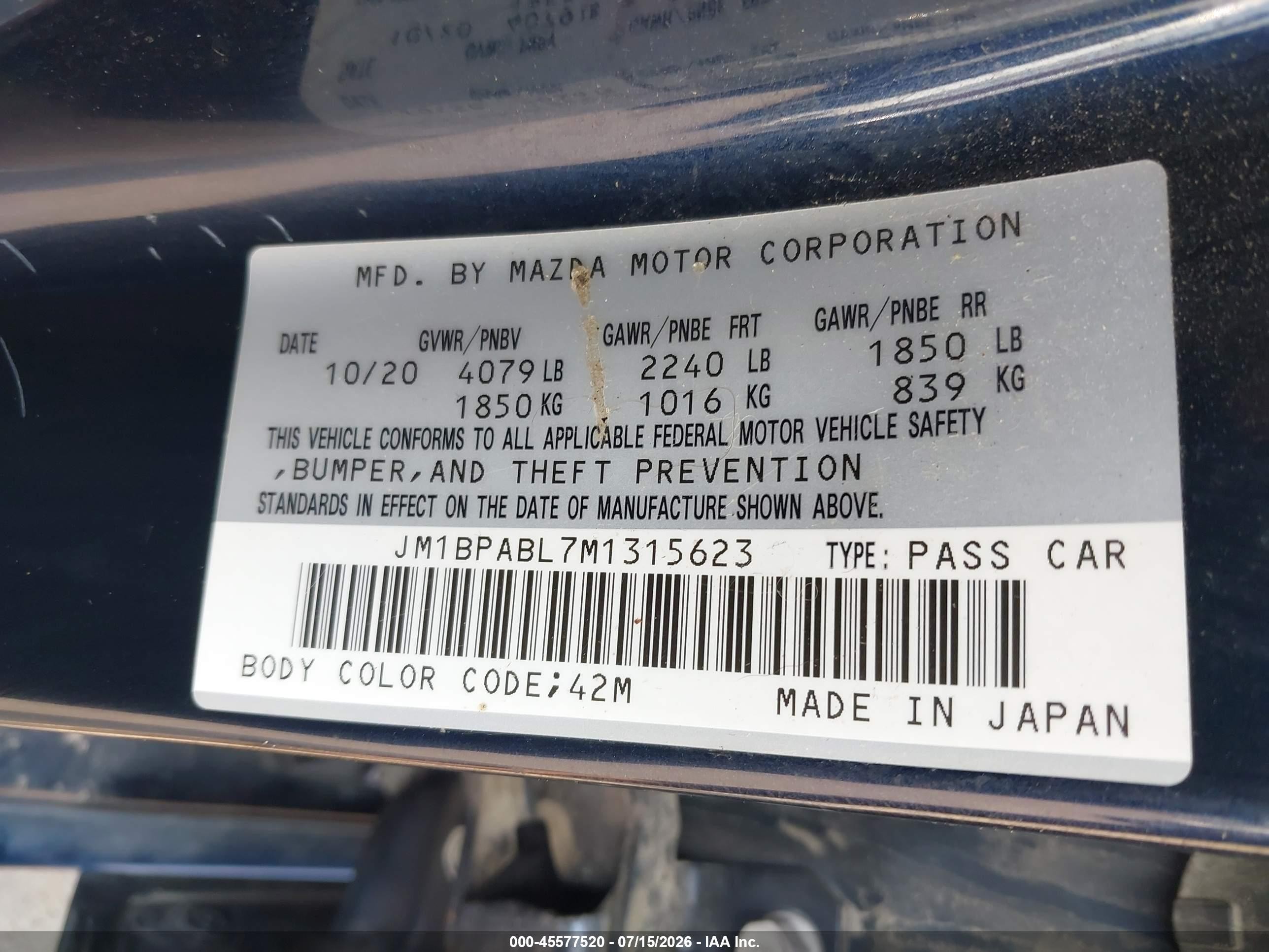 2021 Mazda Mazda3 Select Blue vin: JM1BPABL7M1315623