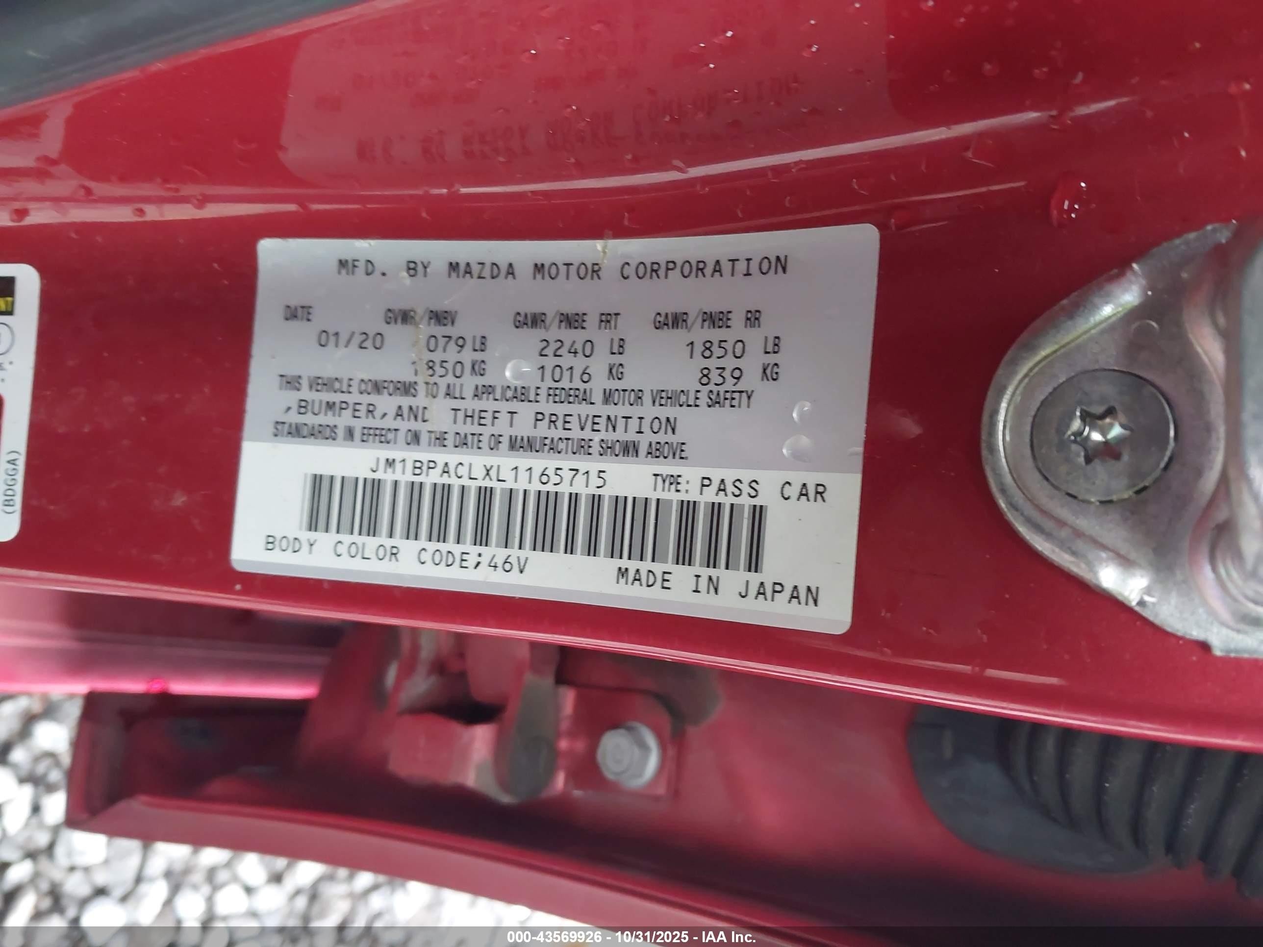 2020 Mazda Mazda3 Select Package Red vin: JM1BPACLXL1165715