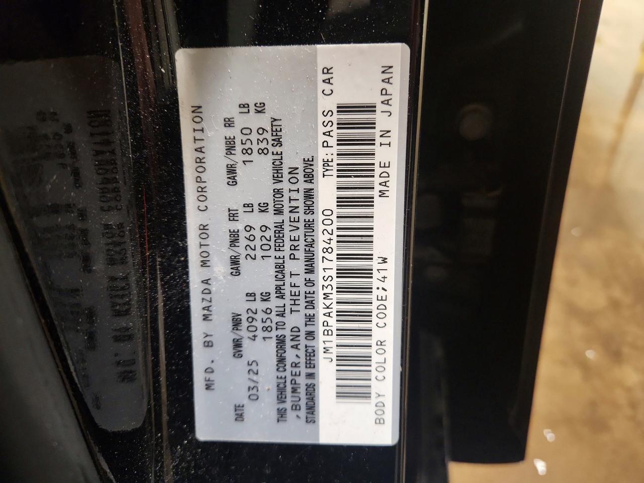 2025 Mazda 3 Select Sport Черный vin: JM1BPAKM3S1784200