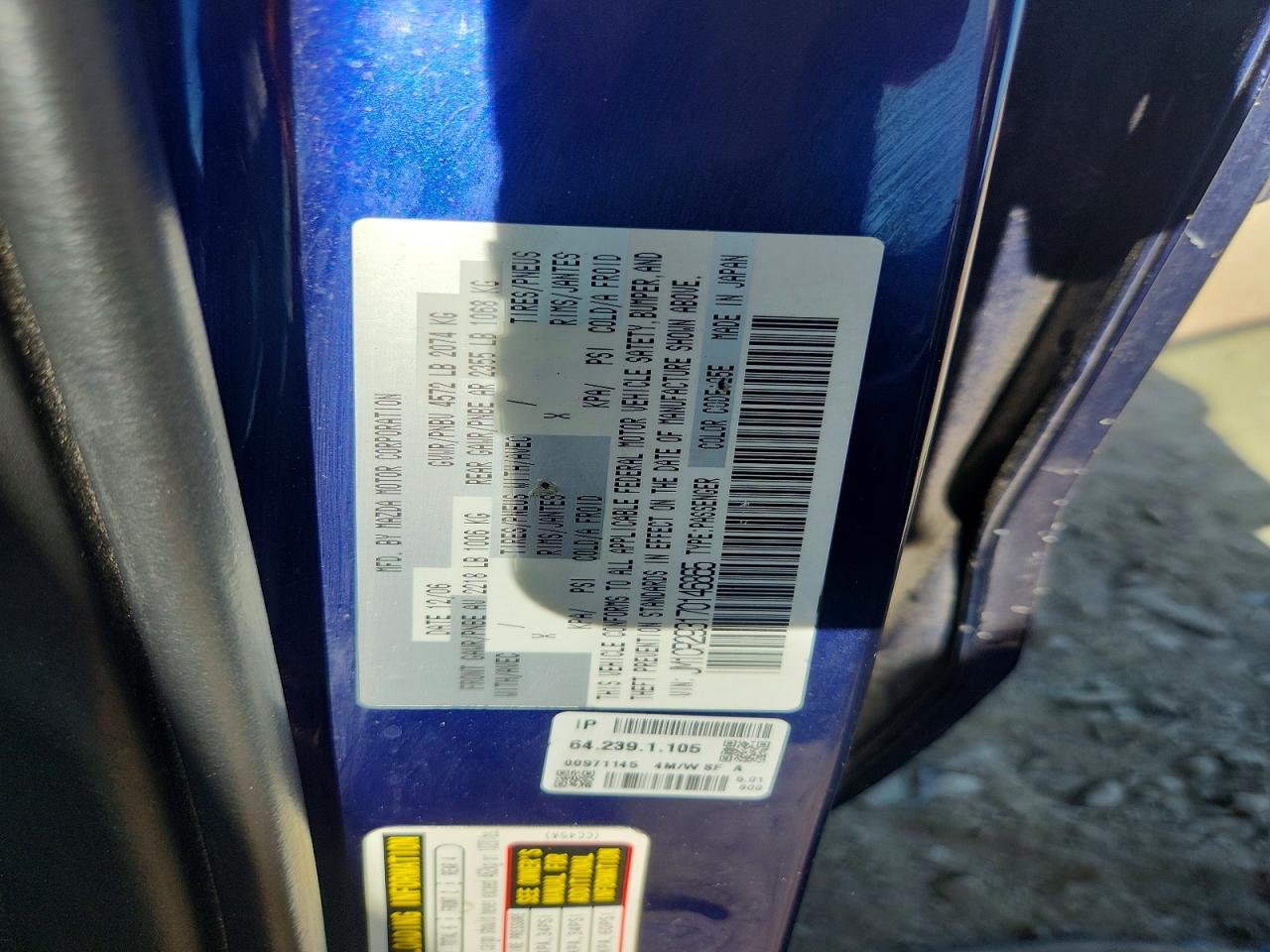 2007 Mazda 5 Blue vin: JM1CR293170146865