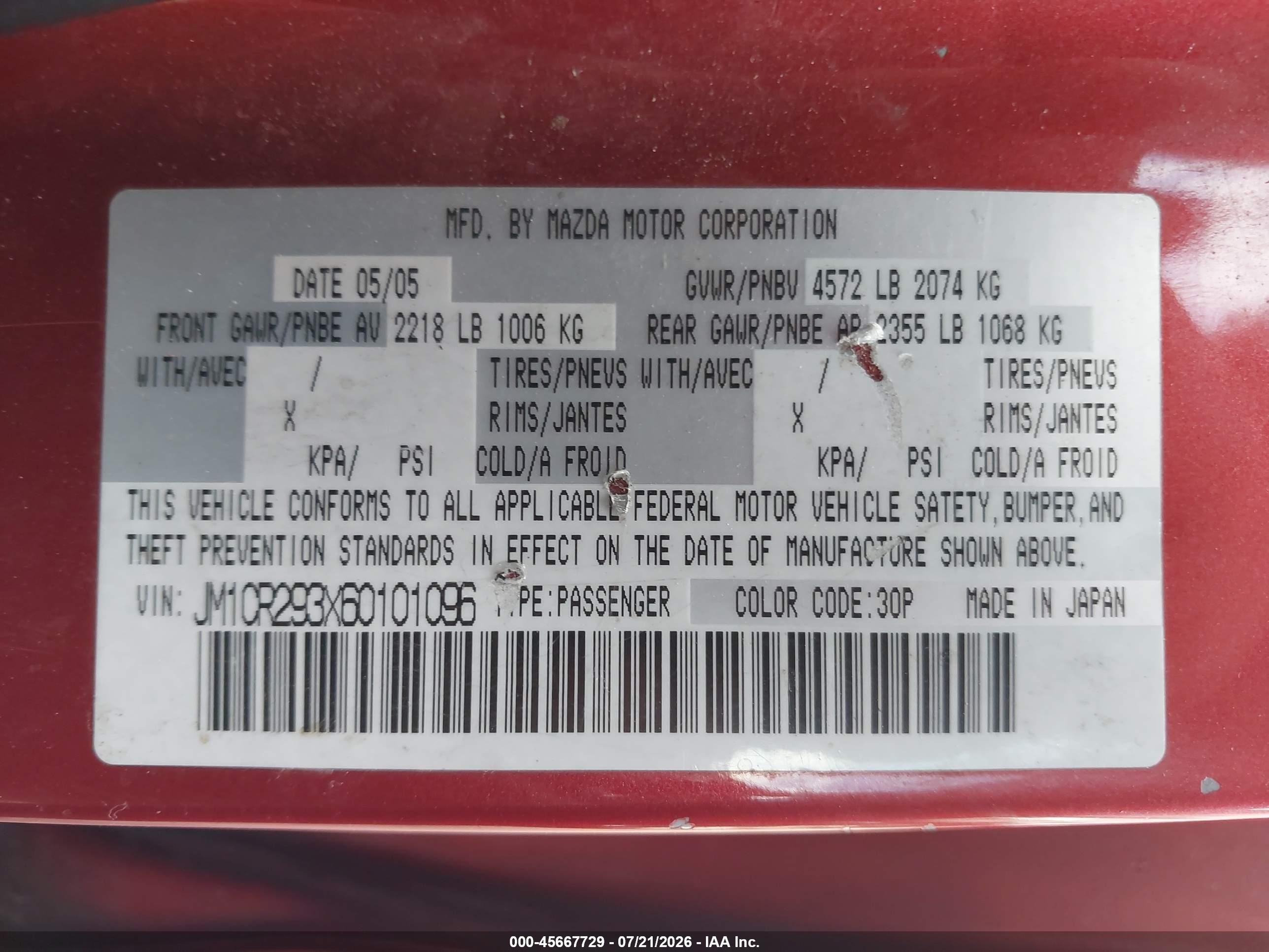 2006 Mazda Mazda5 Sport Red vin: JM1CR293X60101096