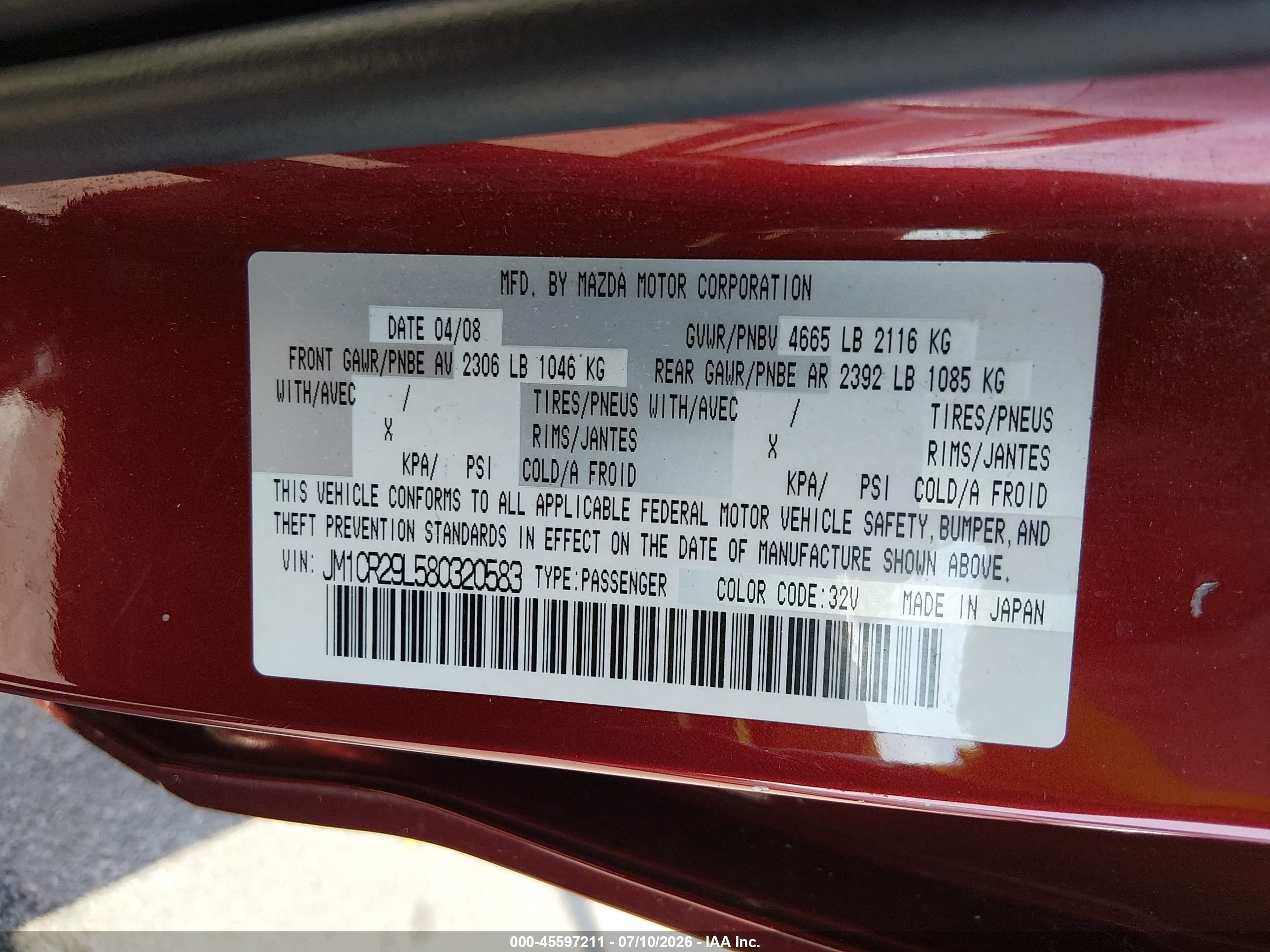 2008 Mazda Mazda5 Touring Red vin: JM1CR29L580320583