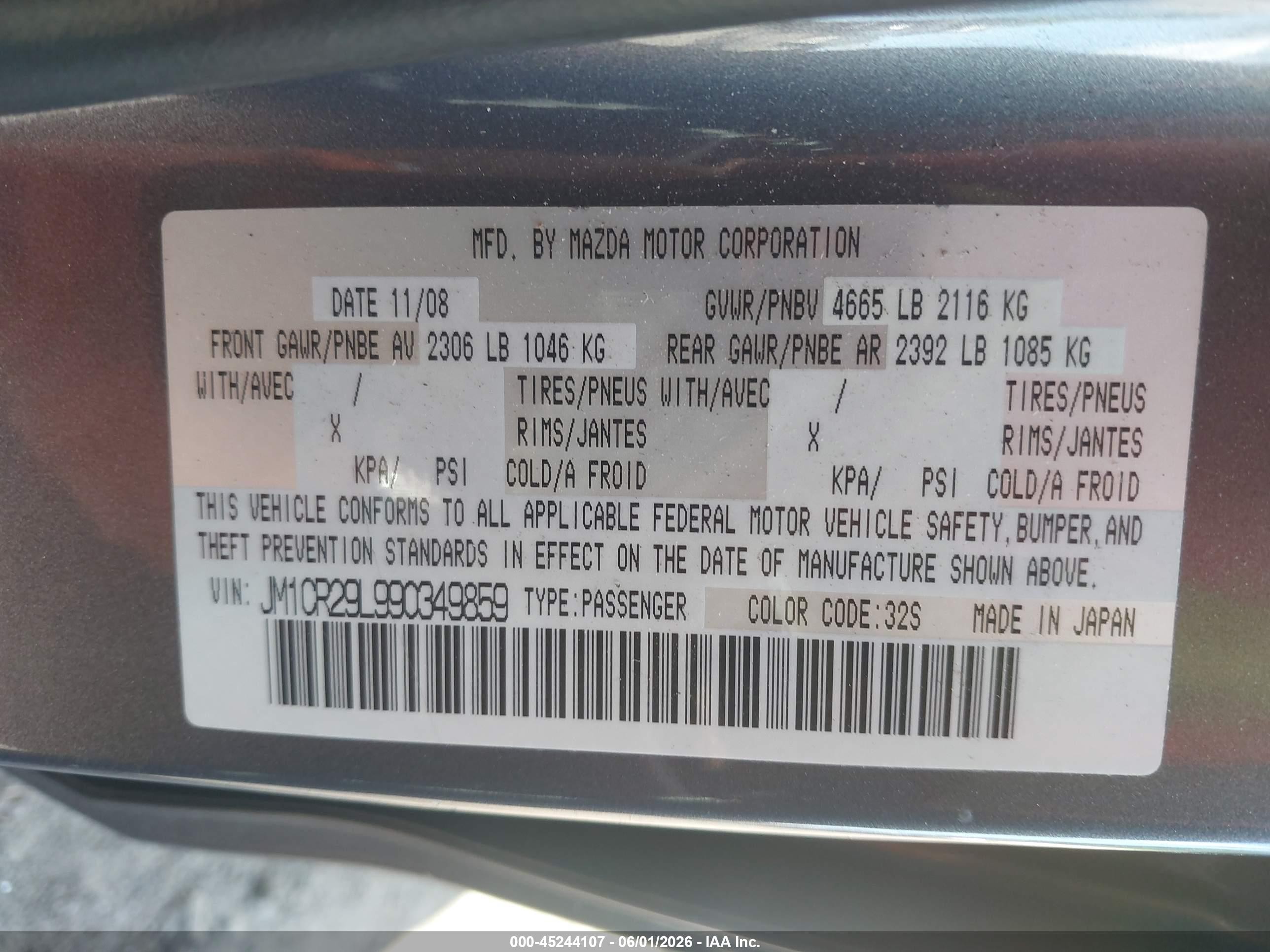 2009 Mazda Mazda5 Grand Touring Blue vin: JM1CR29L990349859