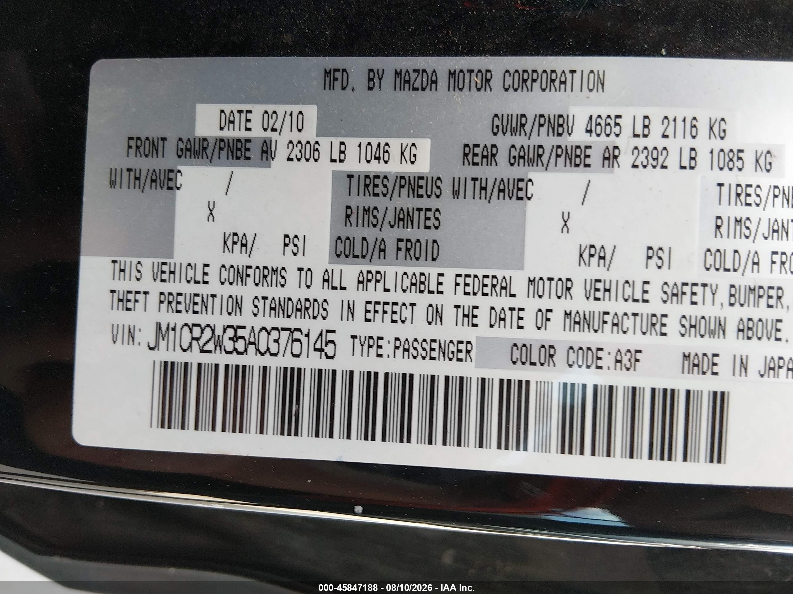 2010 Mazda Mazda5 Sport Black vin: JM1CR2W35A0376145