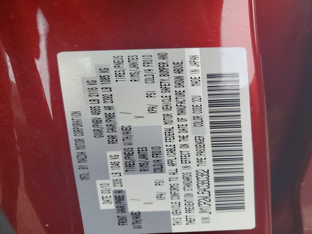 2010 Mazda 5 Burgundy vin: JM1CR2WL6A0380382