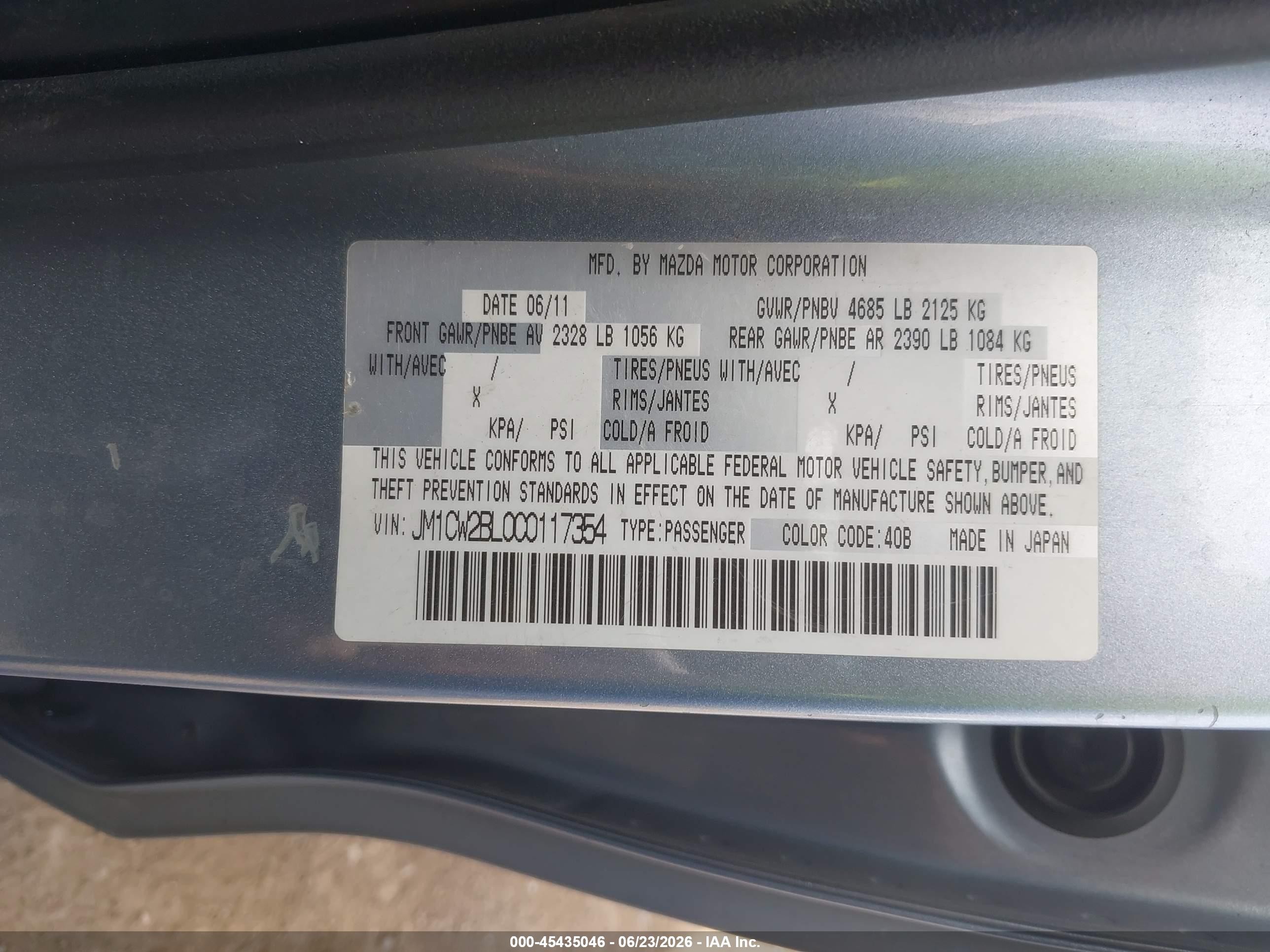 2012 Mazda Mazda5 Sport Blue vin: JM1CW2BL0C0117354