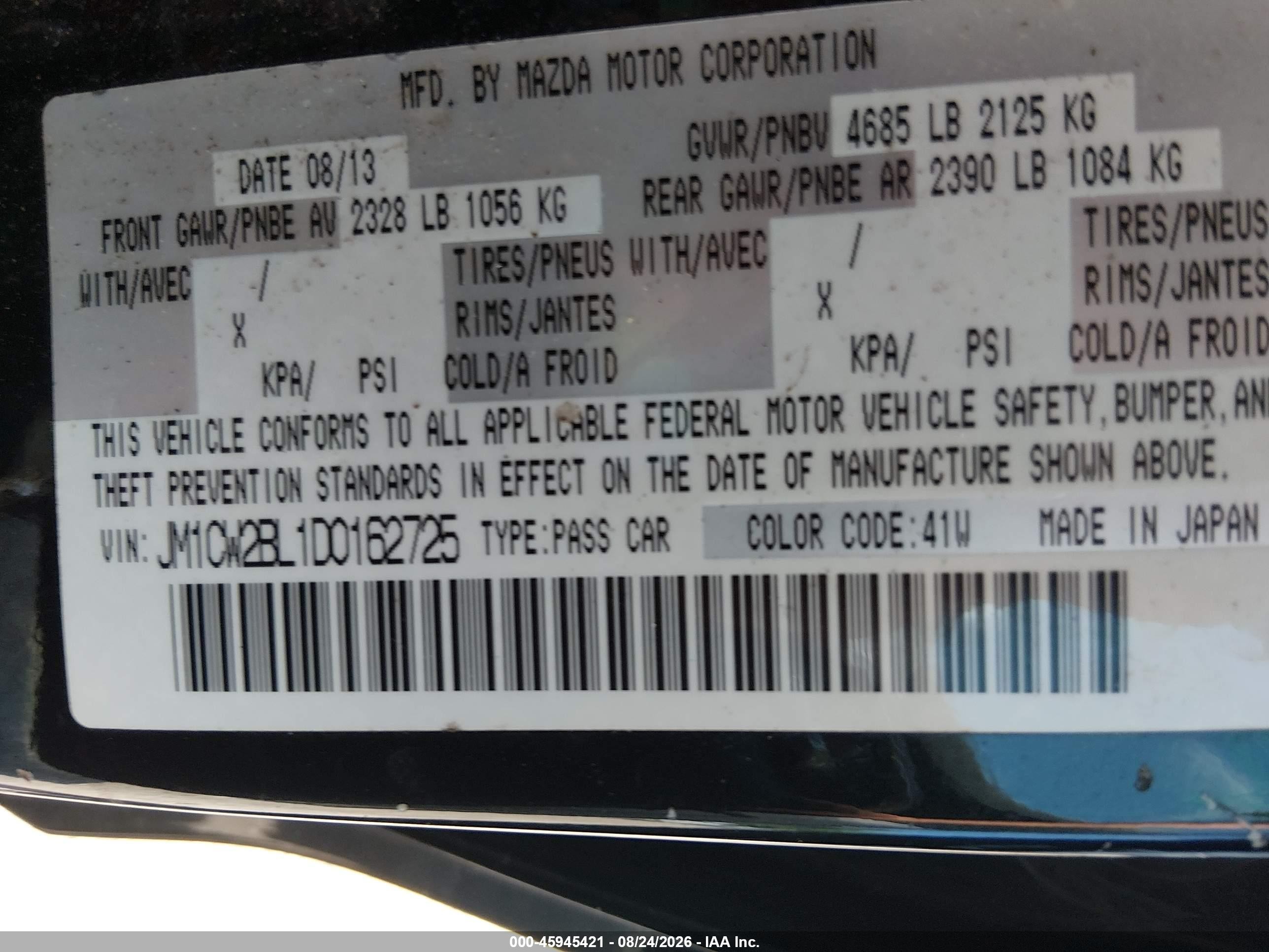 2013 Mazda Mazda5 Sport Черный vin: JM1CW2BL1D0162725