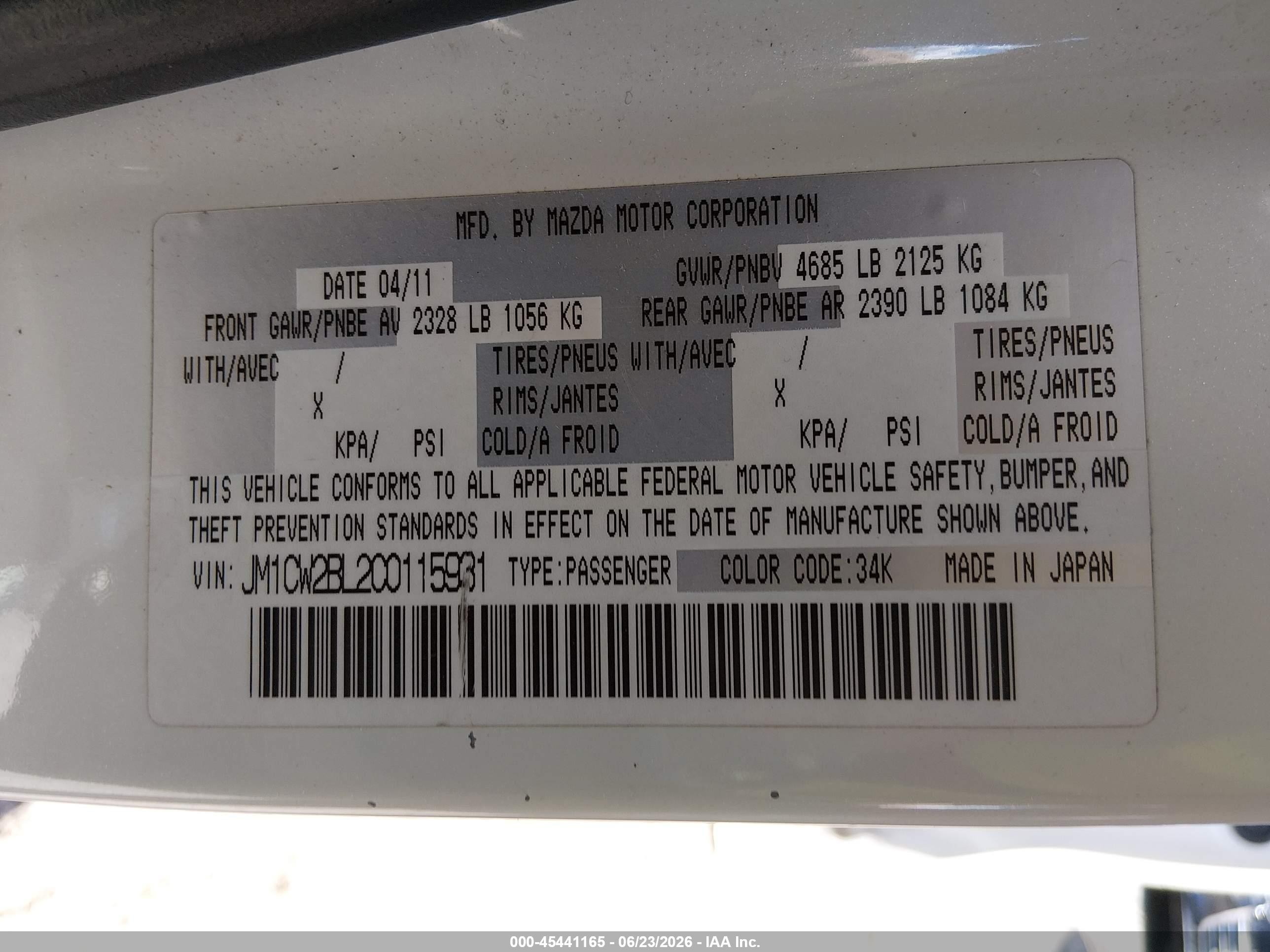 2012 Mazda Mazda5 Sport White vin: JM1CW2BL2C0115931