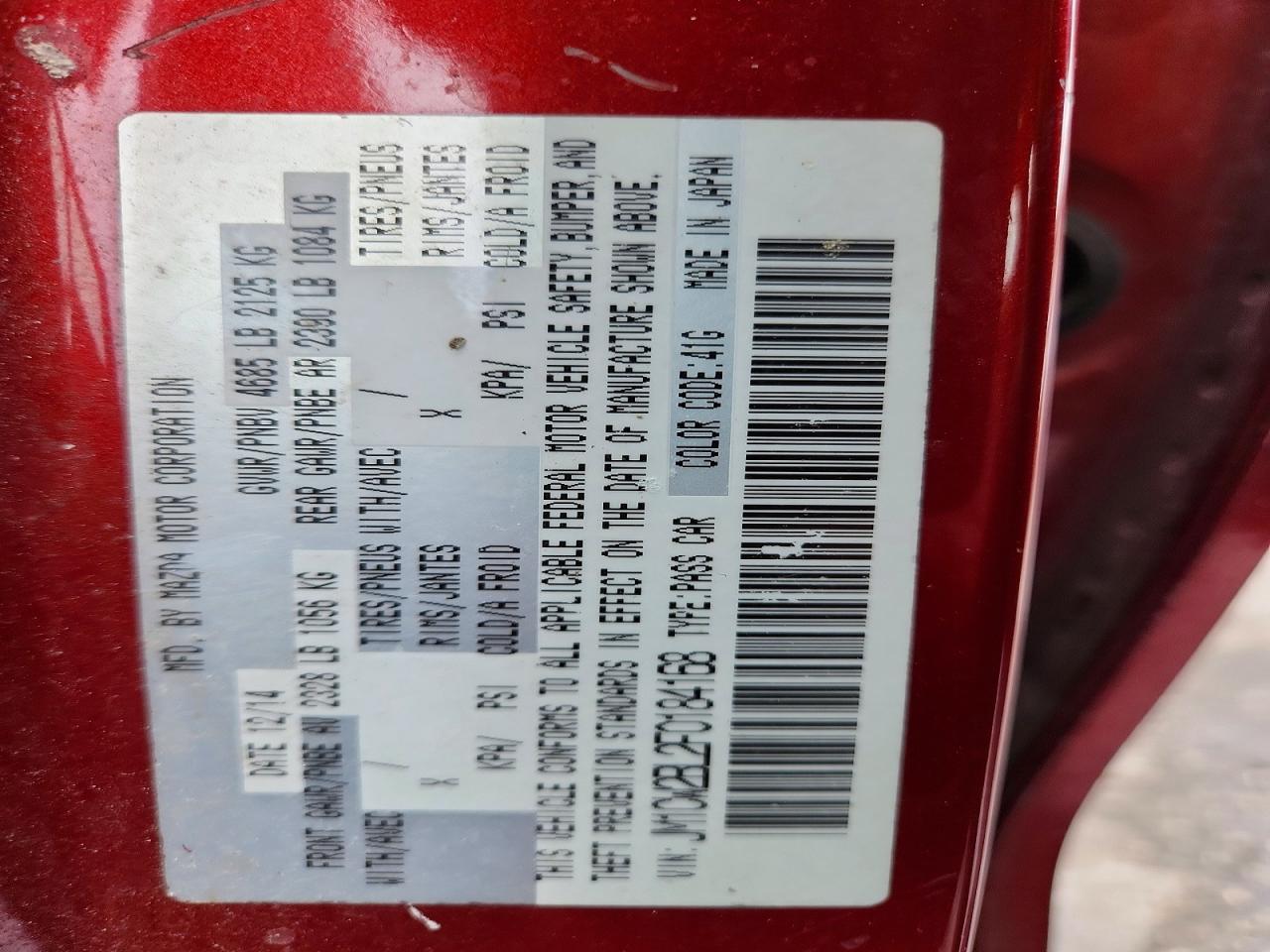 2015 Mazda 5 Sport Red vin: JM1CW2BL2F0184168