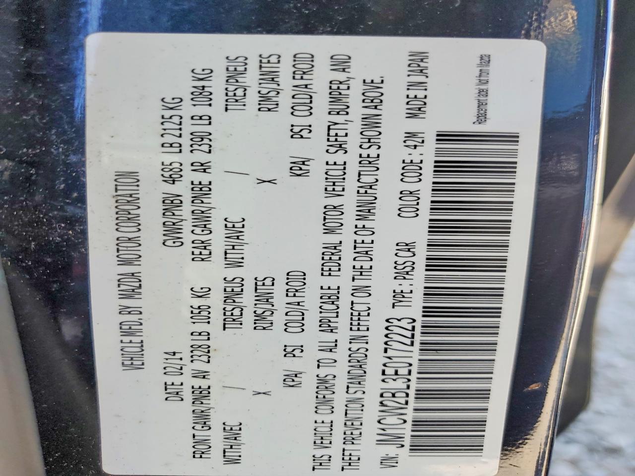 2014 Mazda 5 Sport Blue vin: JM1CW2BL3E0172223