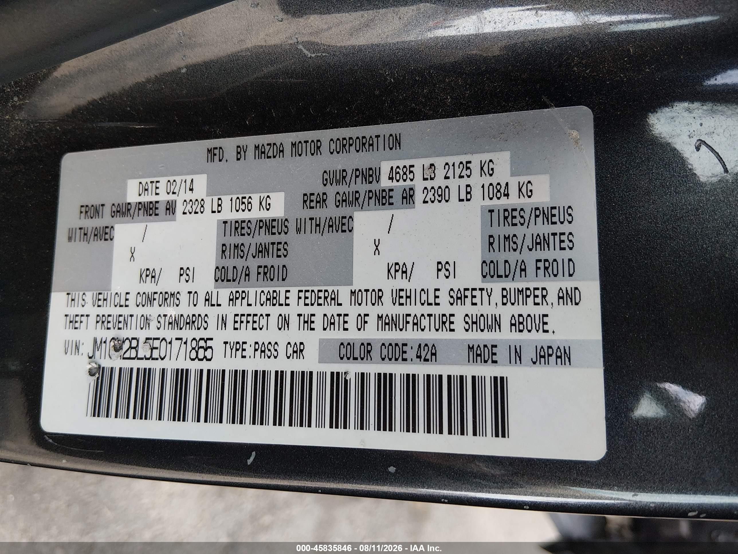 2014 Mazda Mazda5 Sport Gray vin: JM1CW2BL5E0171865